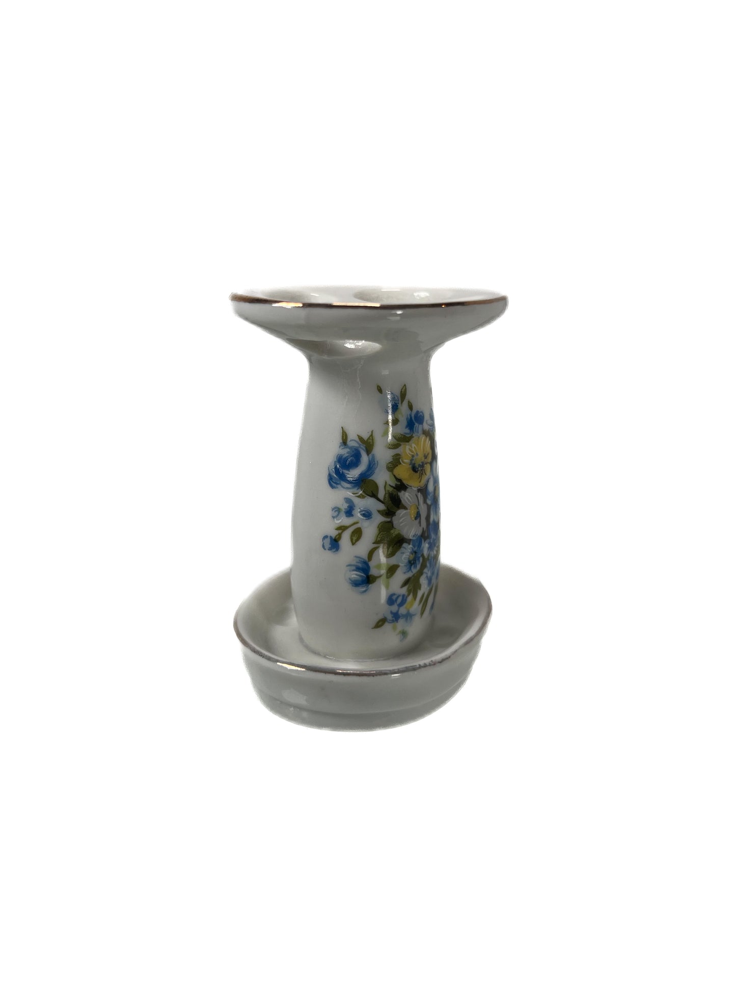 Vintage Bathroom - Ceramic Toothbrush Holder - Blue and Yellow Flowers