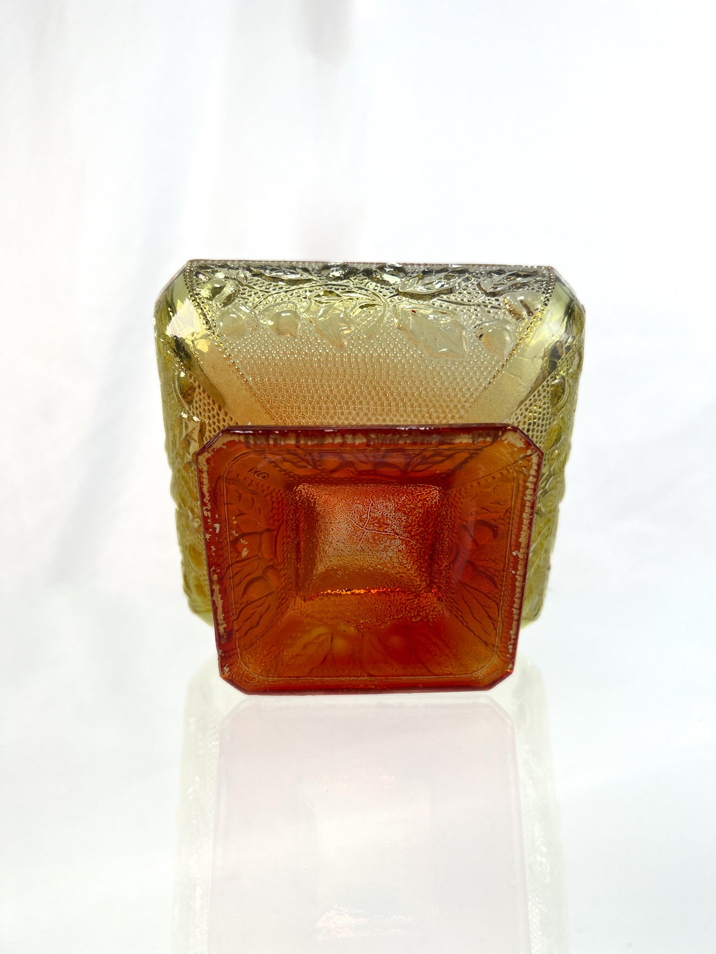 Vintage Kitchen - Lidded Candy Dish - Amberina Carnival Glass - Red / Yellow