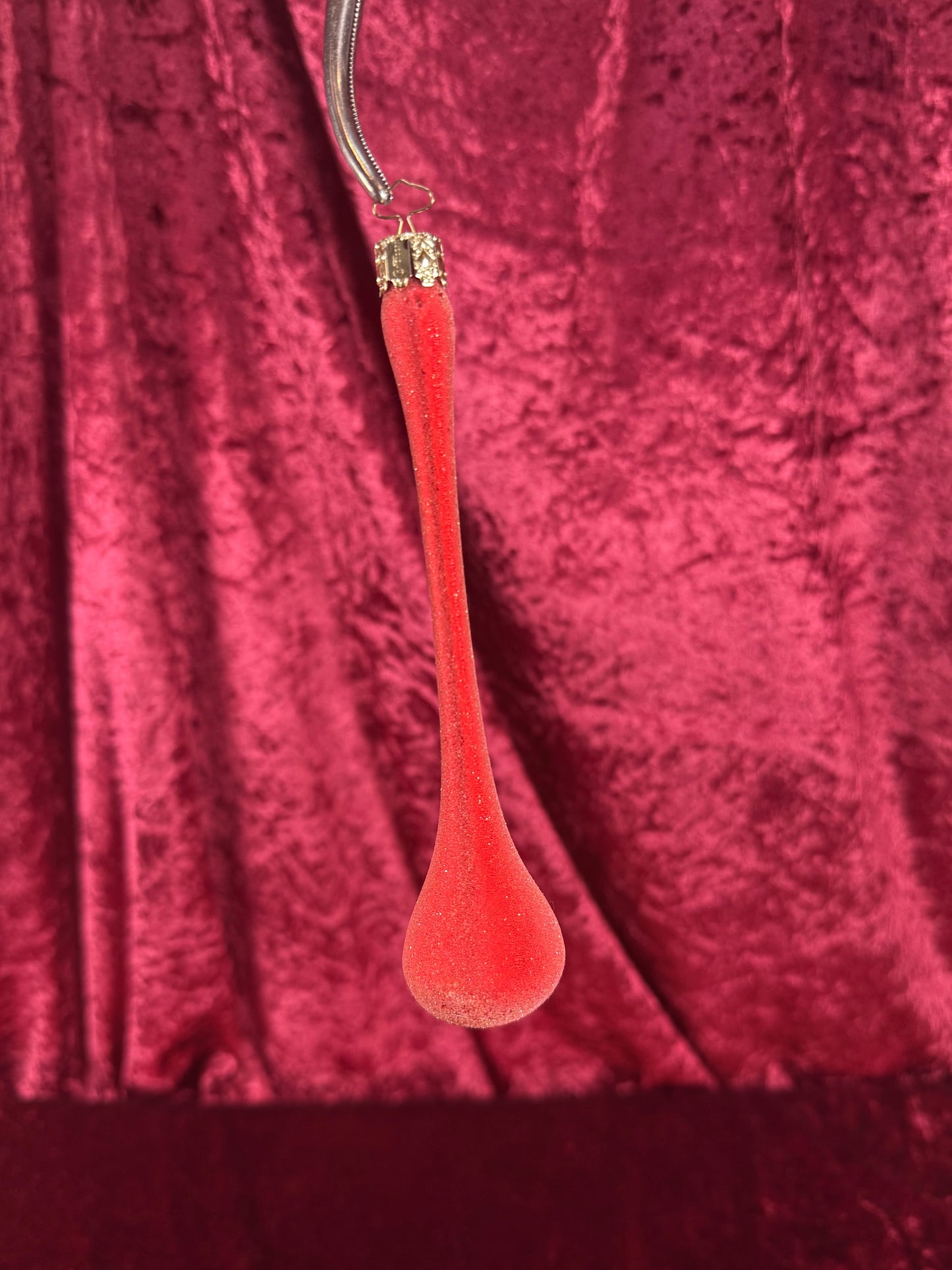 Vintage Christmas - Handblown Glass Ornament - Frosted Red Icicle Teardrop - 6.25"