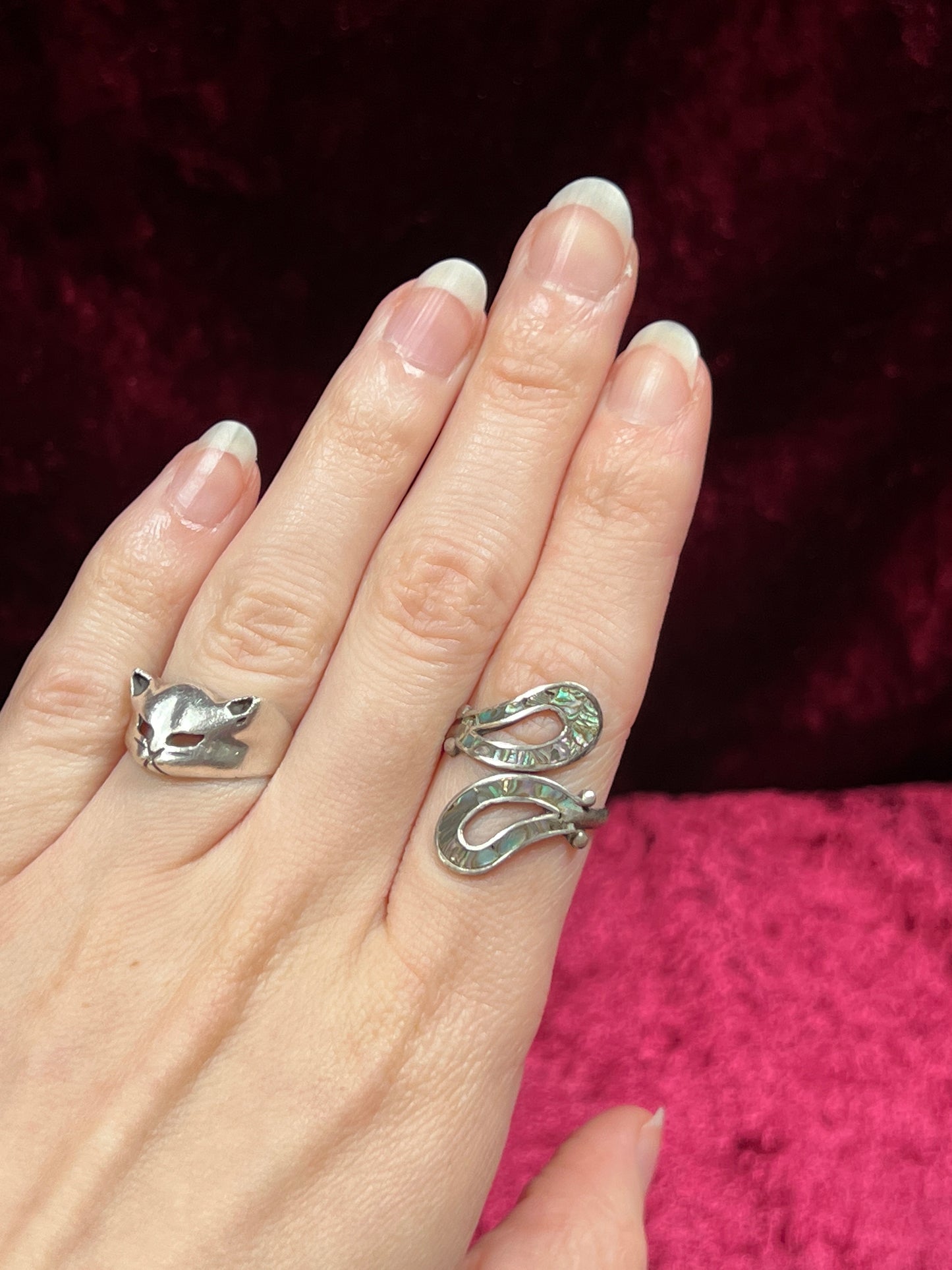 Vintage Jewelry - Bypass Ring - 925 Silver - Inlaid Abalone Shell - 7 - Mexico
