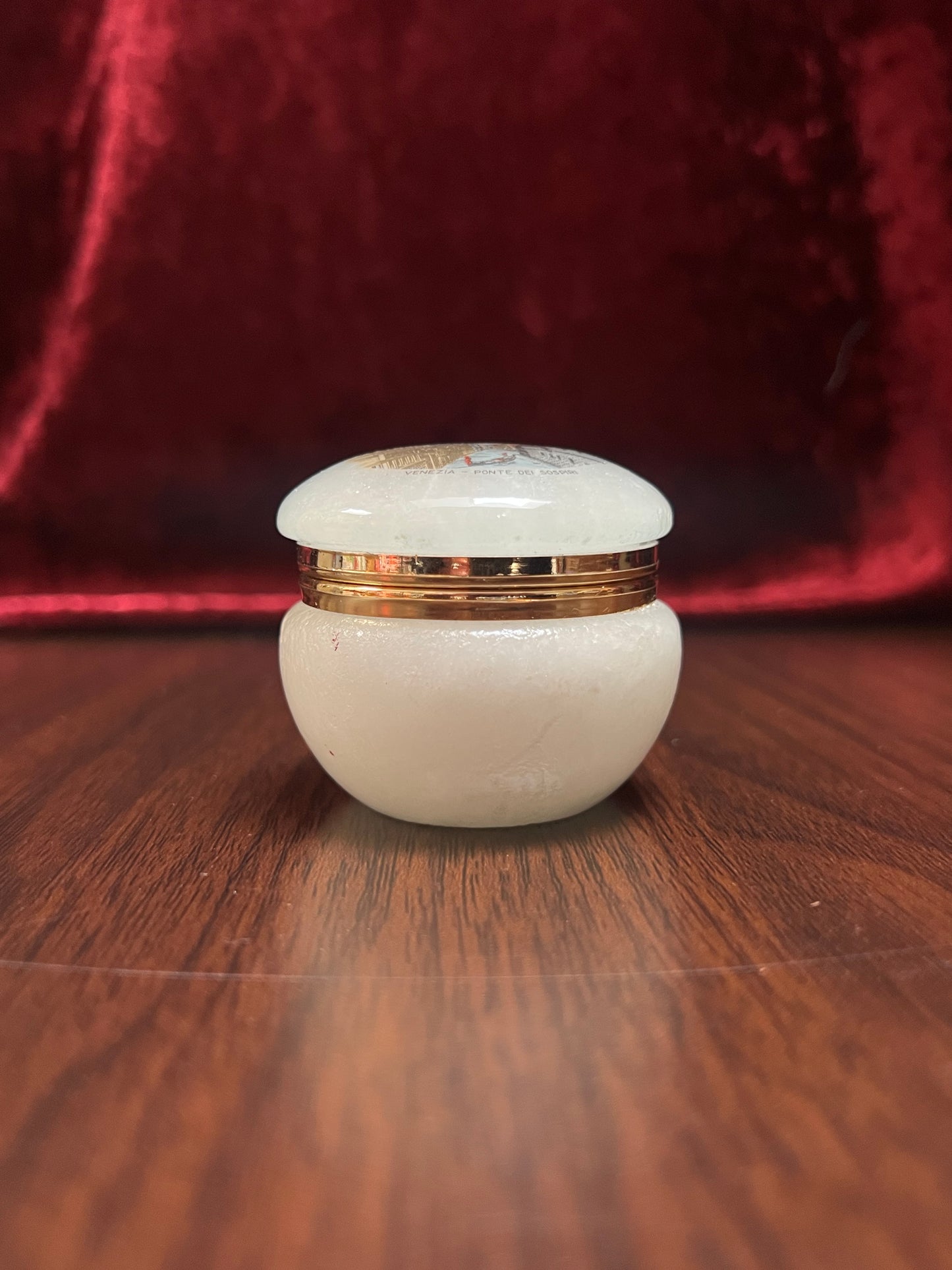 Vintage Trinket Box - Souvenir Pill / Snuff Box - Venezia Ponte Dei Sospiri Scene - Alabaster Stone