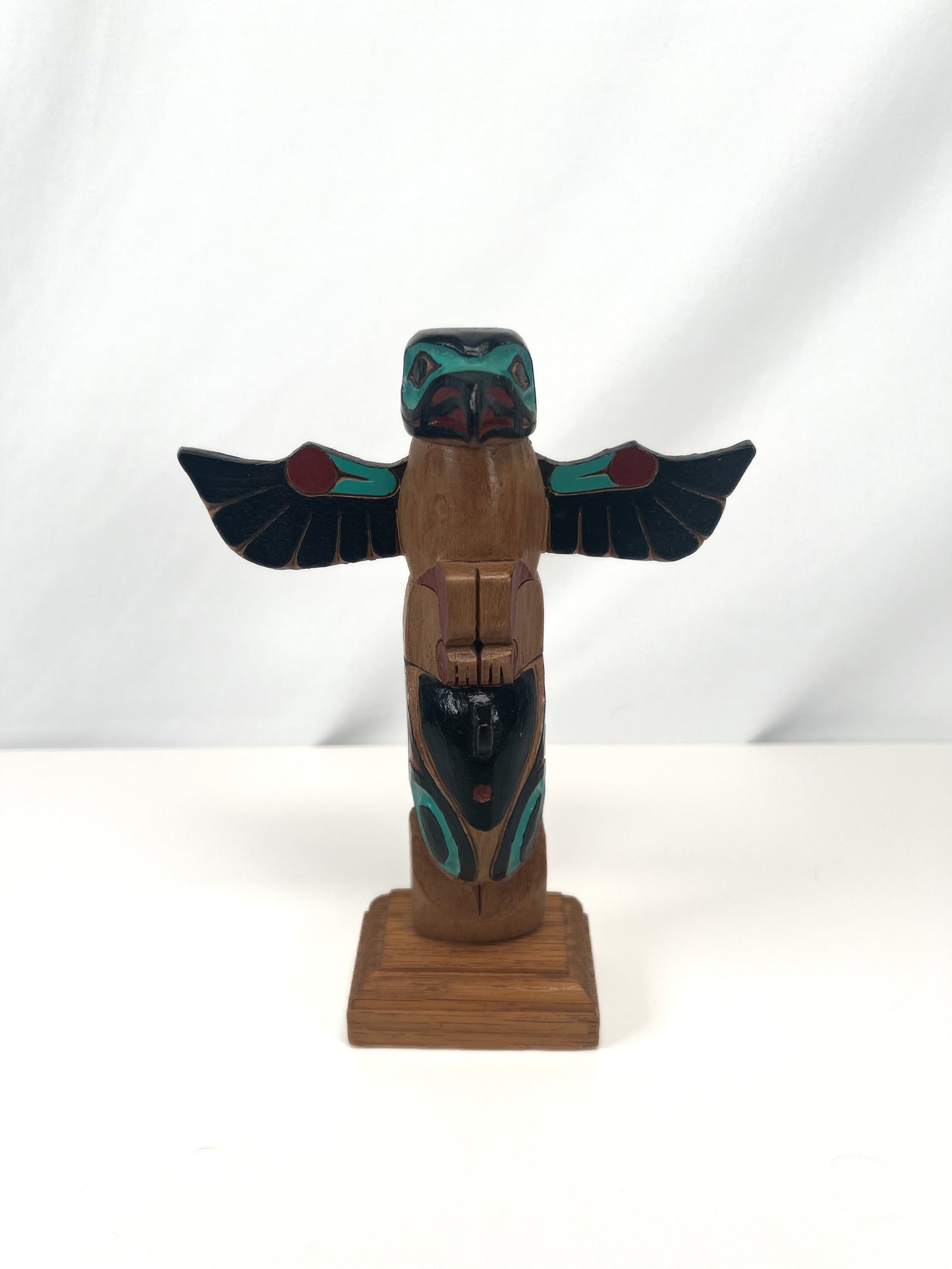 Vintage Totem - Eagle and Killer Whale Totem Pole - Hand Painted Wood - 6 7/8"
