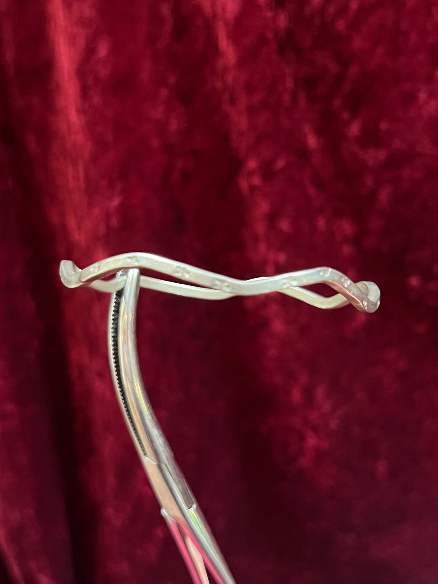 Vintage Jewelry - Curved Bangle Bracelet - Sterling Silver - Flower Stamps - Mexico