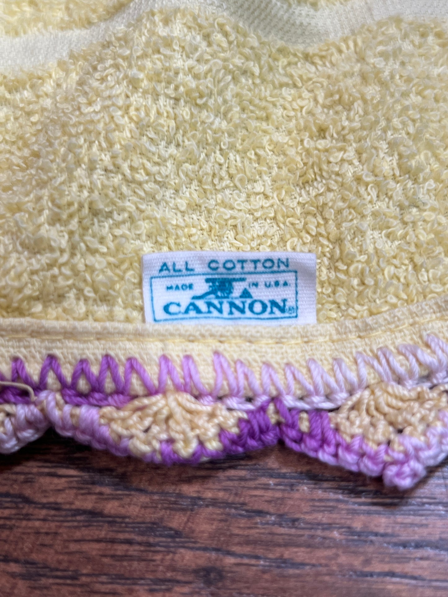 Vintage Linens - Terry Cloth Bath Towel - Purple Crochet Basket - Cannon