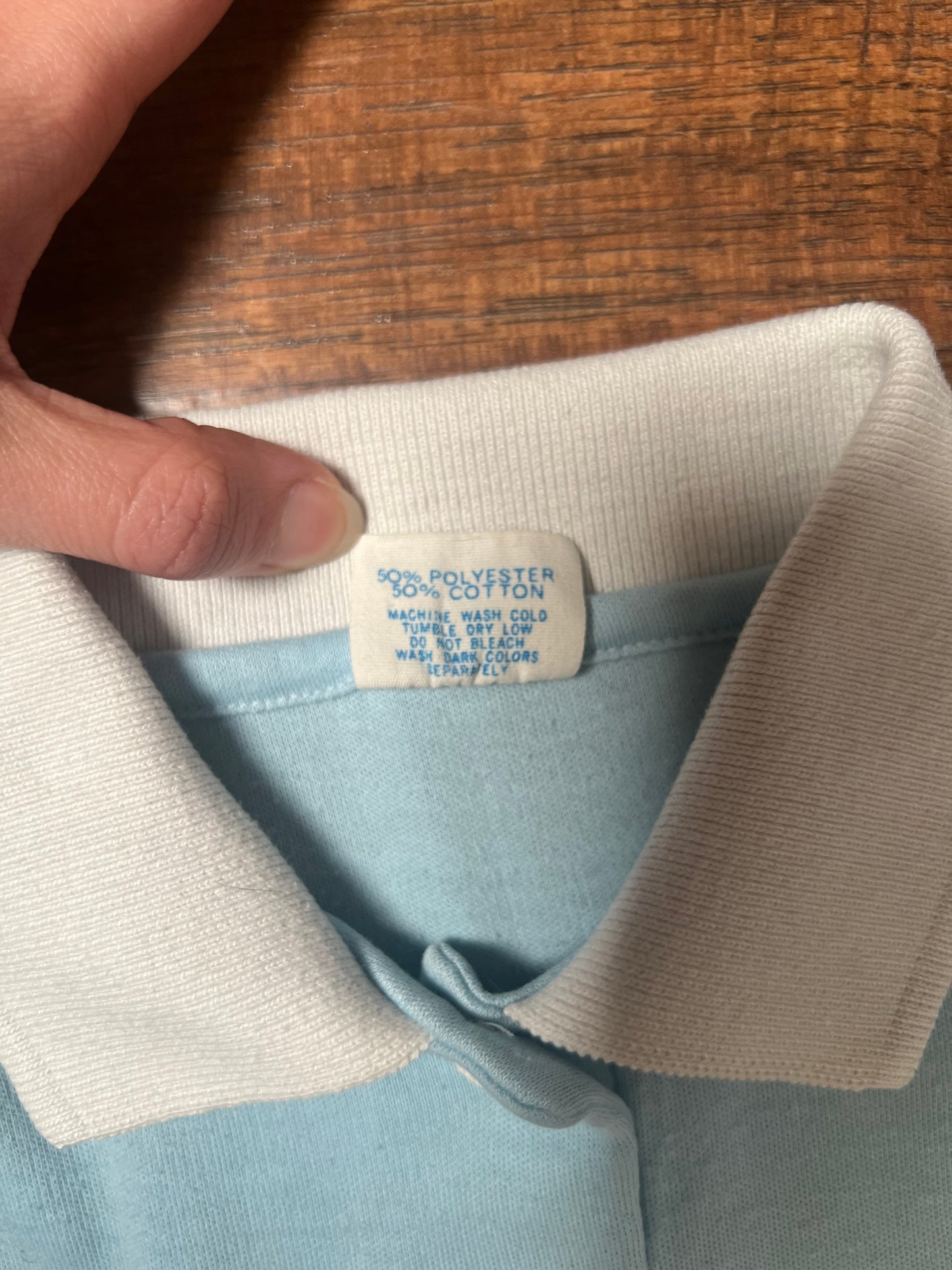 Vintage Clothing - Short Sleeve Polo Shirt - Baby Blue and White - Medium - Adidas