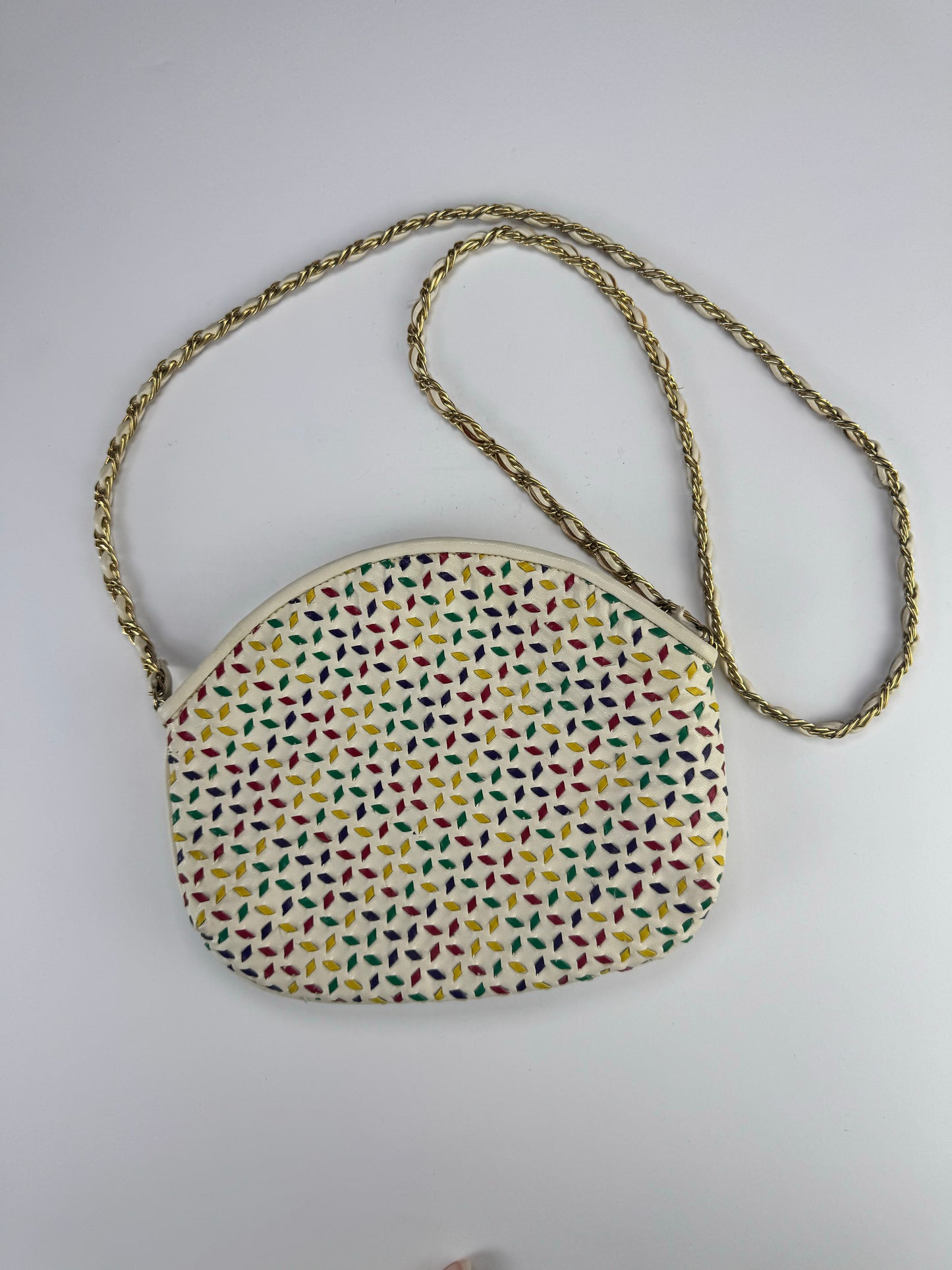 Vintage Crossbody Purse by Saddle River | White Leather w/ Colorful Details