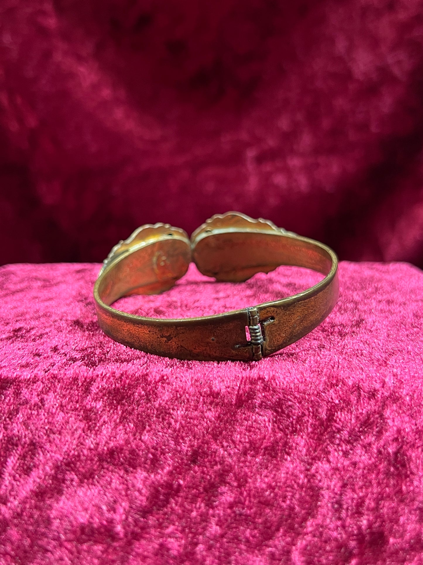 Vintage Jewelry - Hinged Bangle Bracelet - Multicolor Rhinestones in Ornate Brass Setting