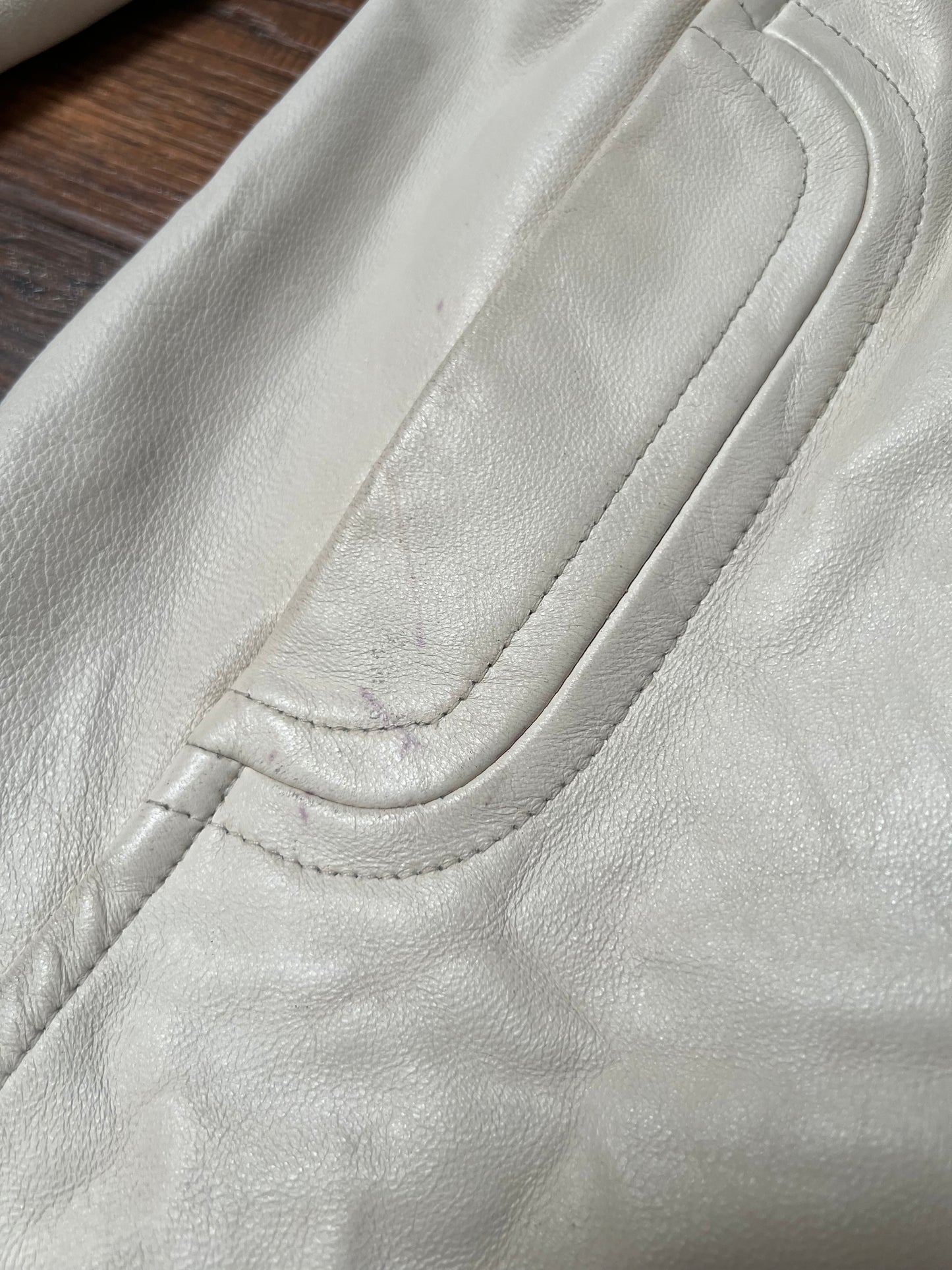 Vintage Clothing - Genuine Leather Racer Jacket - Cream White - Brown Lining - Small - Wilsons Leather Pelle Studio