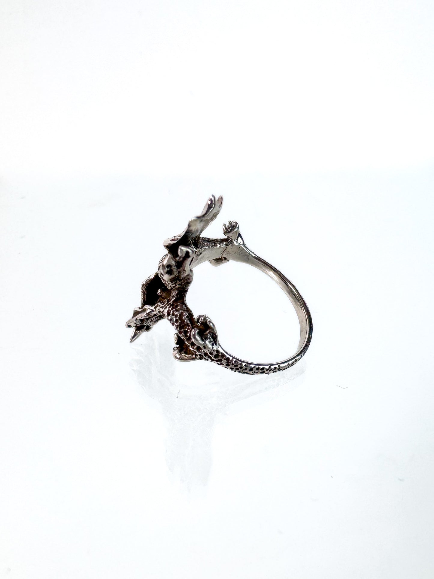 Vintage Ring - 1990s Double Dragon with Wings Sterling Silver 925 - Size 6.25