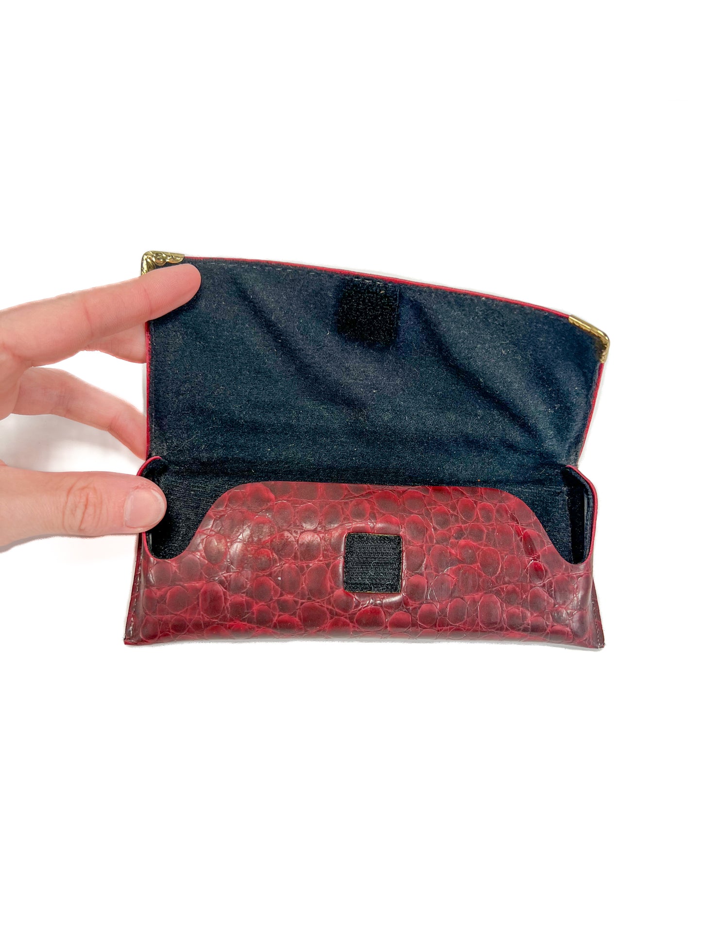 Vintage Accessories - Eye Glasses Case - Embossed Leather - Oxblood Red