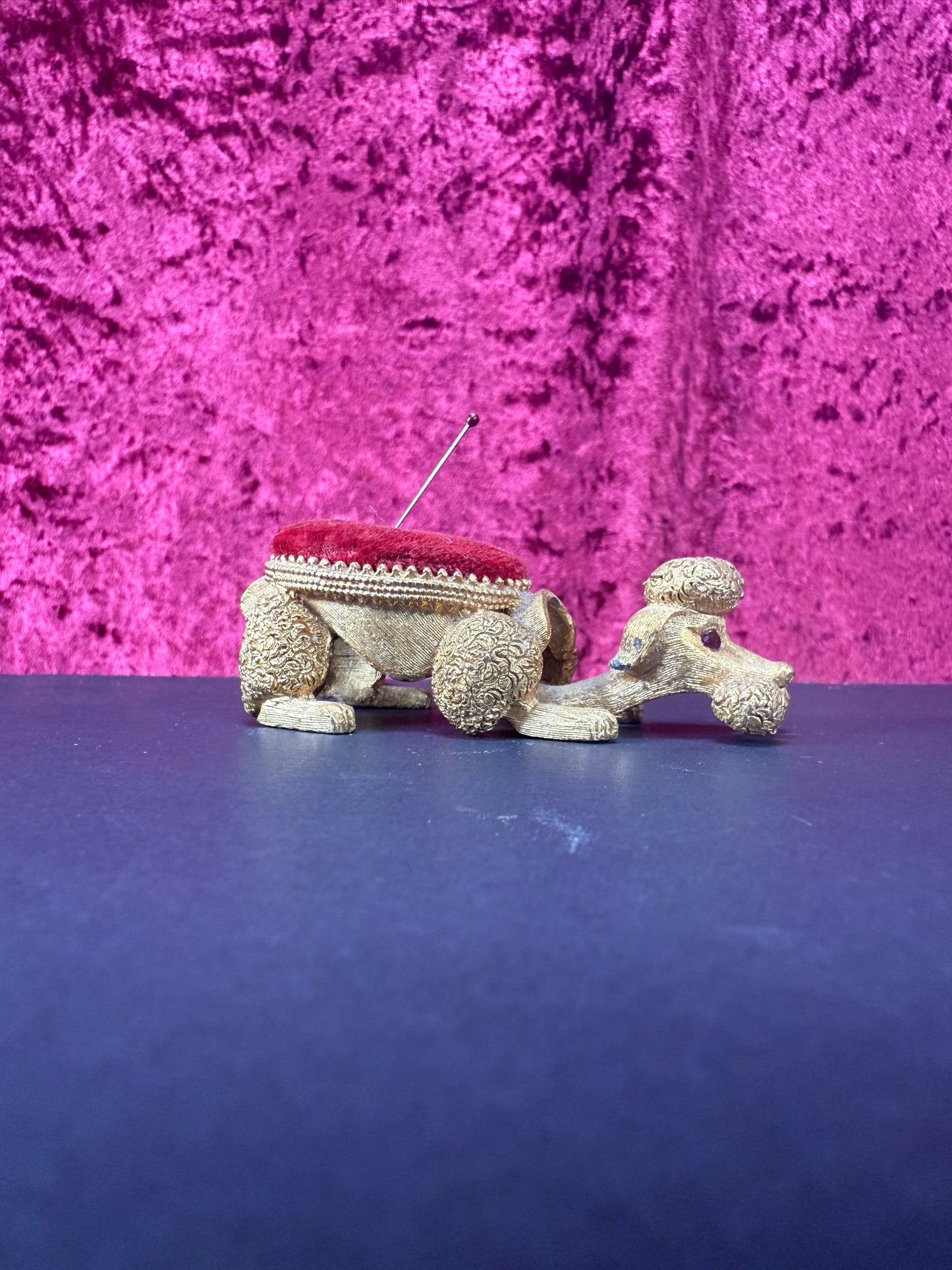 Vintage Pin Cushion - Brass Bobblehead Poodle - Florenza Italy