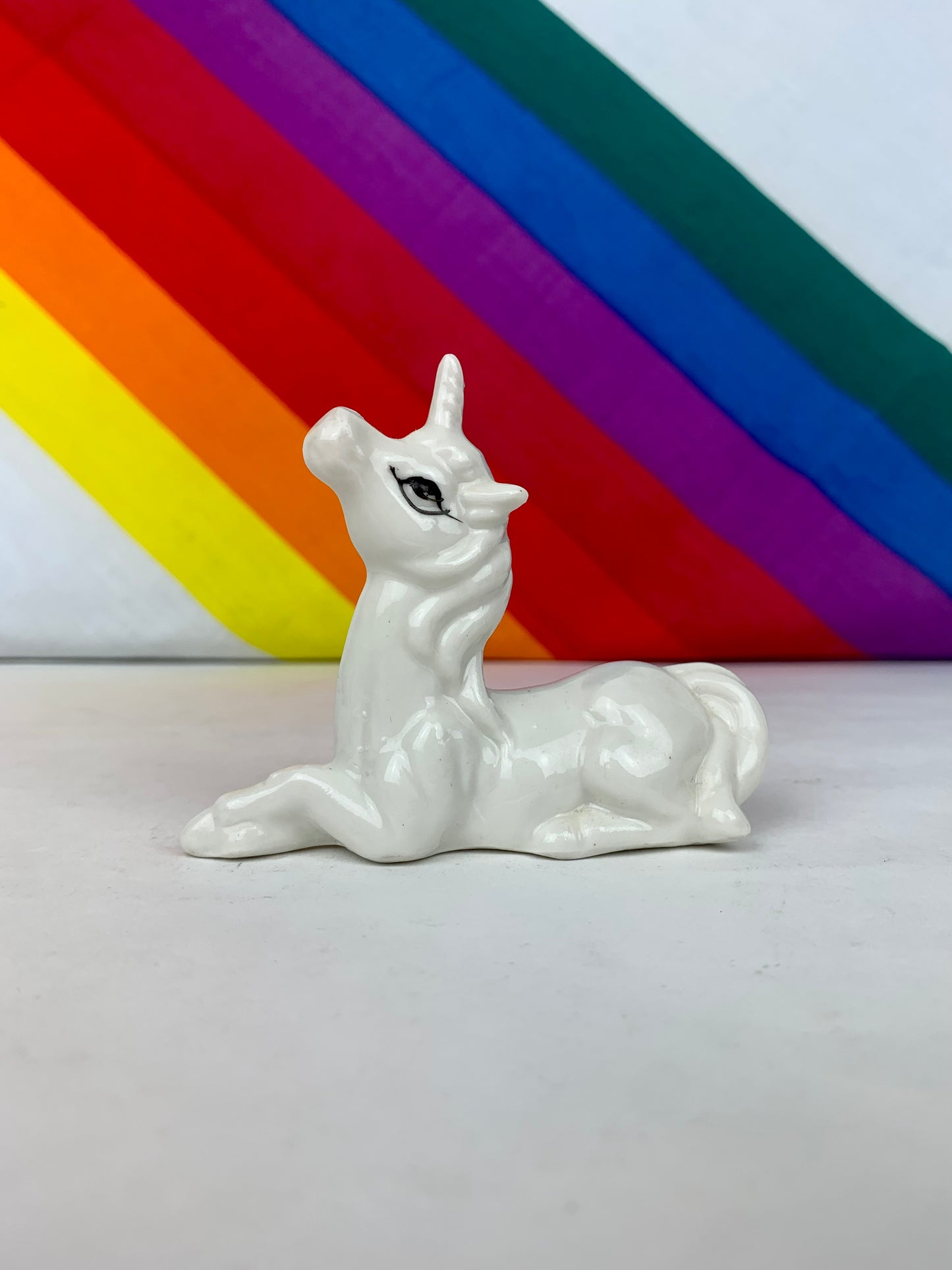 Vintage 1980's Ceramic Unicorn Figurine Trio - Made In Taiwan