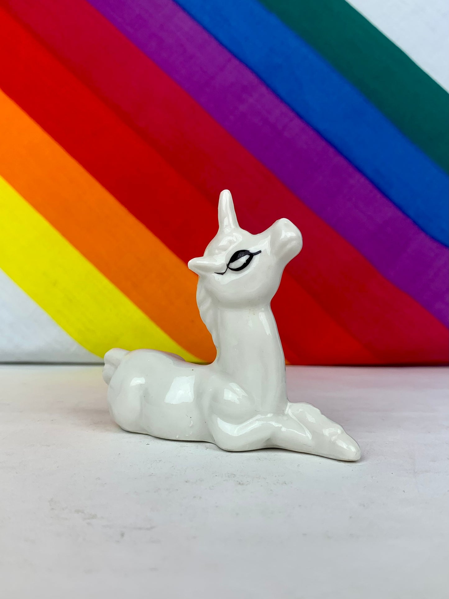 Vintage 1980's Ceramic Unicorn Figurine Trio - Made In Taiwan
