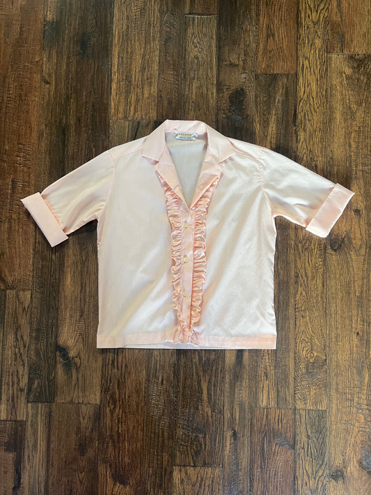 Vintage Clothing - Ruffle Front Blouse - Peach Pink - Medium - Lee Mar of California
