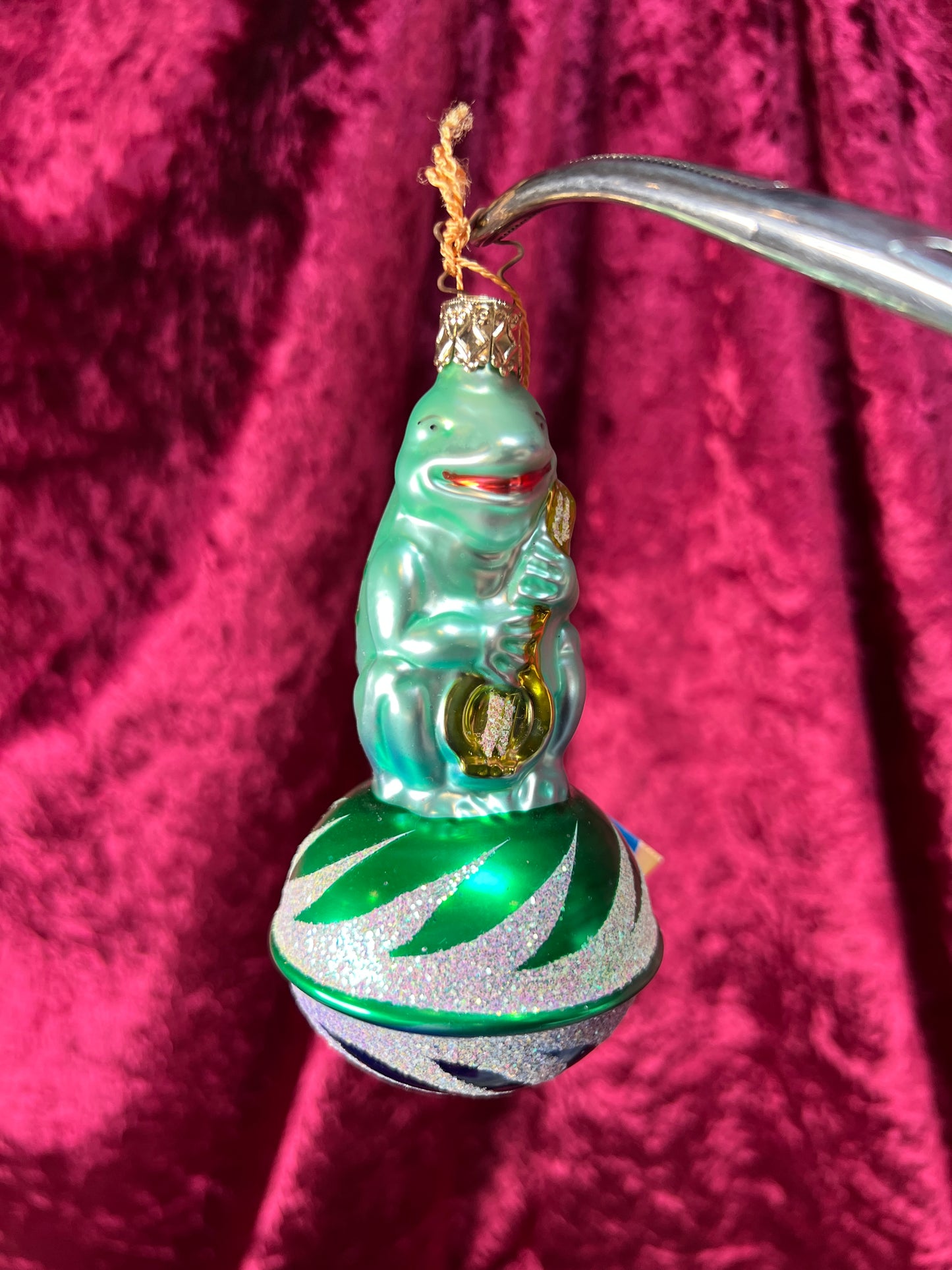 Vintage Christmas - Handblown Glass Ornament - Banjo Frog - Old World Christmas - 1993