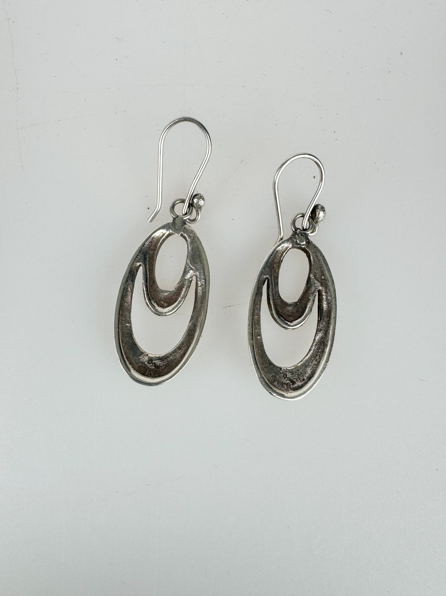 Vintage 925 Sterling Silver Long Oval Dangling Earrings
