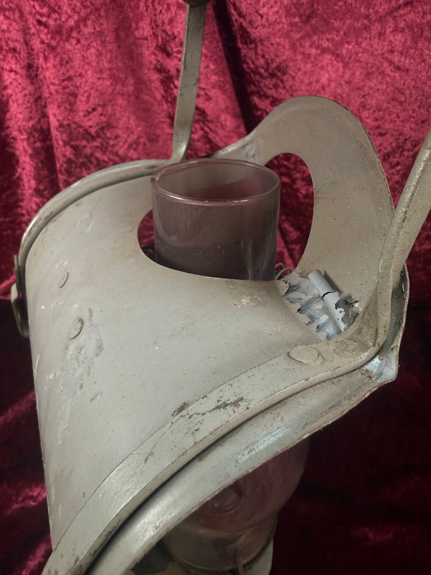 Antique Metal Railroad Wall Mount Oil Lantern – Gray Hurricane Lamp Glass Chimney - Eagle