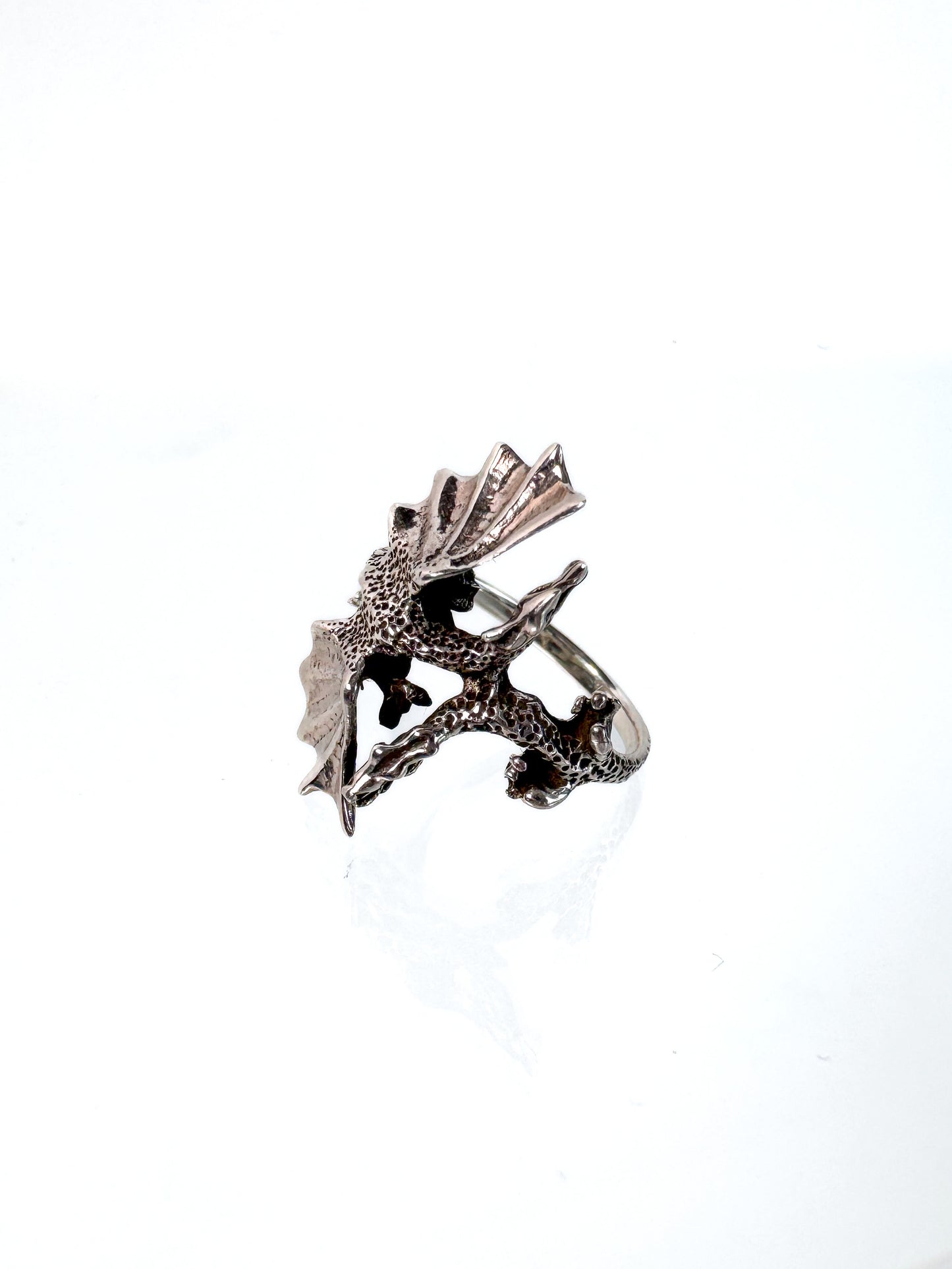 Vintage Ring - 1990s Double Dragon with Wings Sterling Silver 925 - Size 6.25