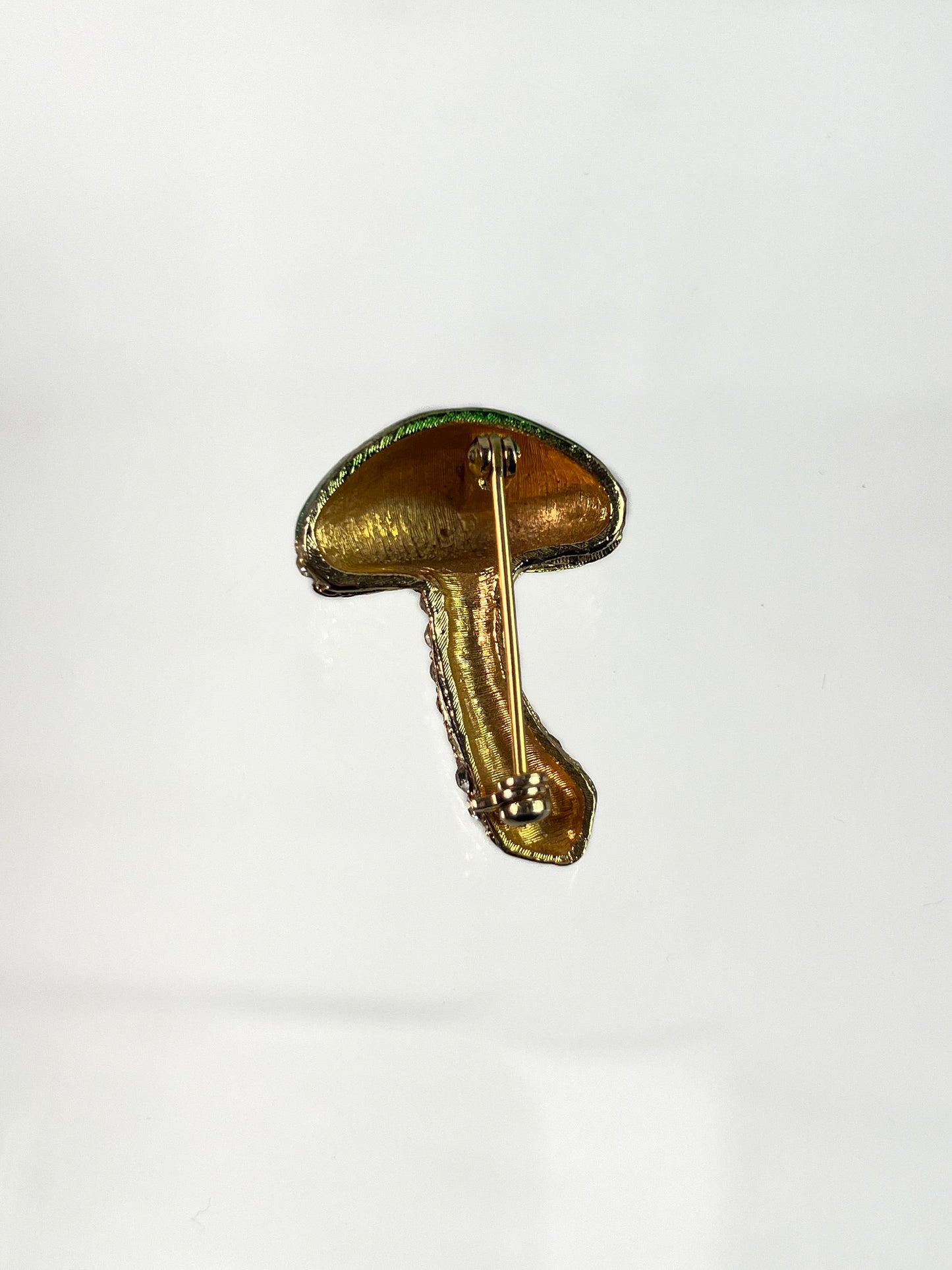Vintage Jewelry - Brooch - Gold Tone - Clear Pave Rhinestones - Green Mushroom