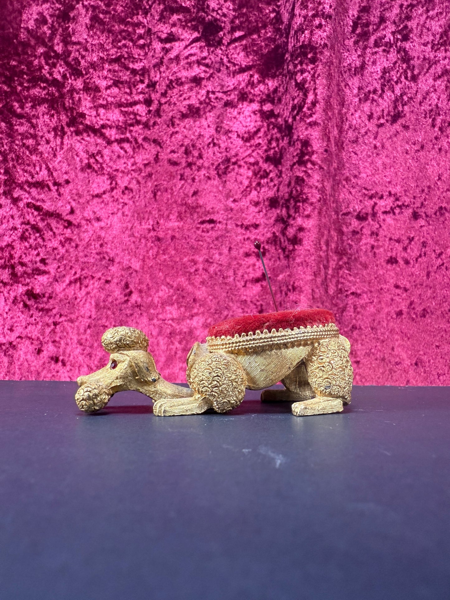 Vintage Pin Cushion - Brass Bobblehead Poodle - Florenza Italy