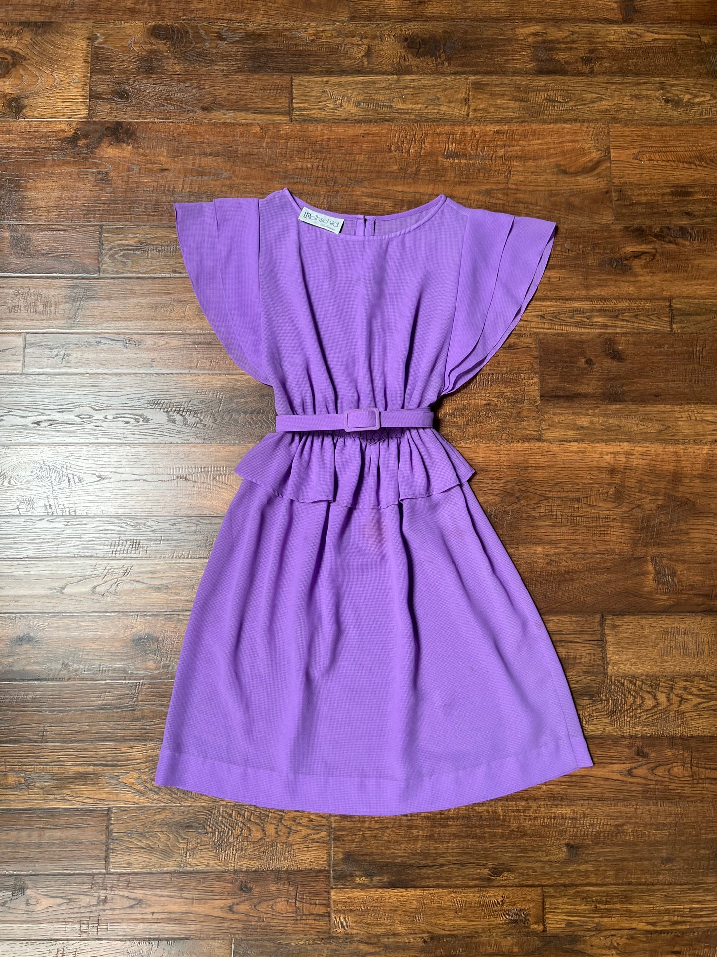 Vintage Clothing - Belted Peplum Dress - Textured Lilac - Small - L Rothschild San Francisco
