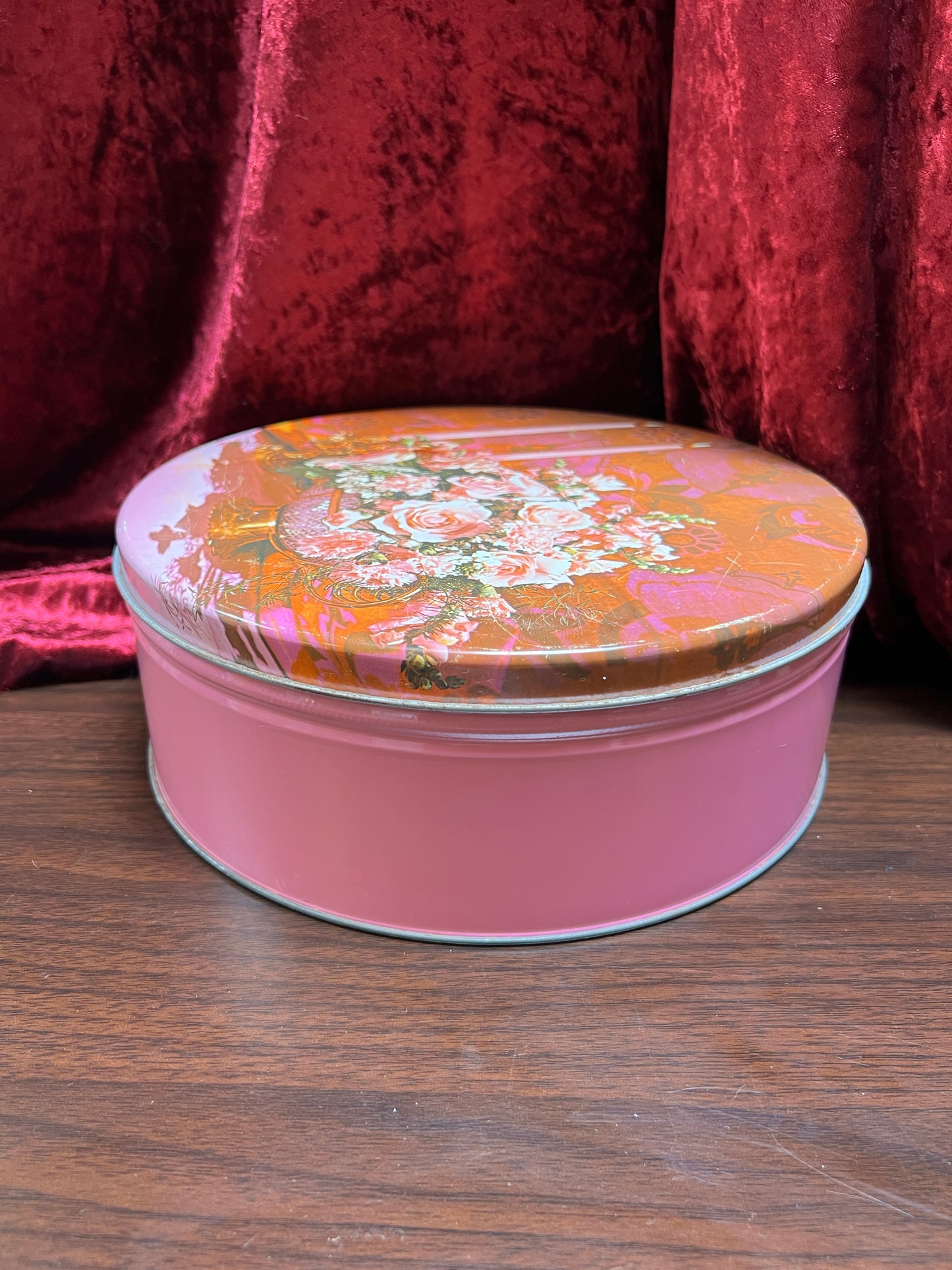 Vintage Kitchen - Metal Storage Tin - Pretty Pink Roses Under Candlelight