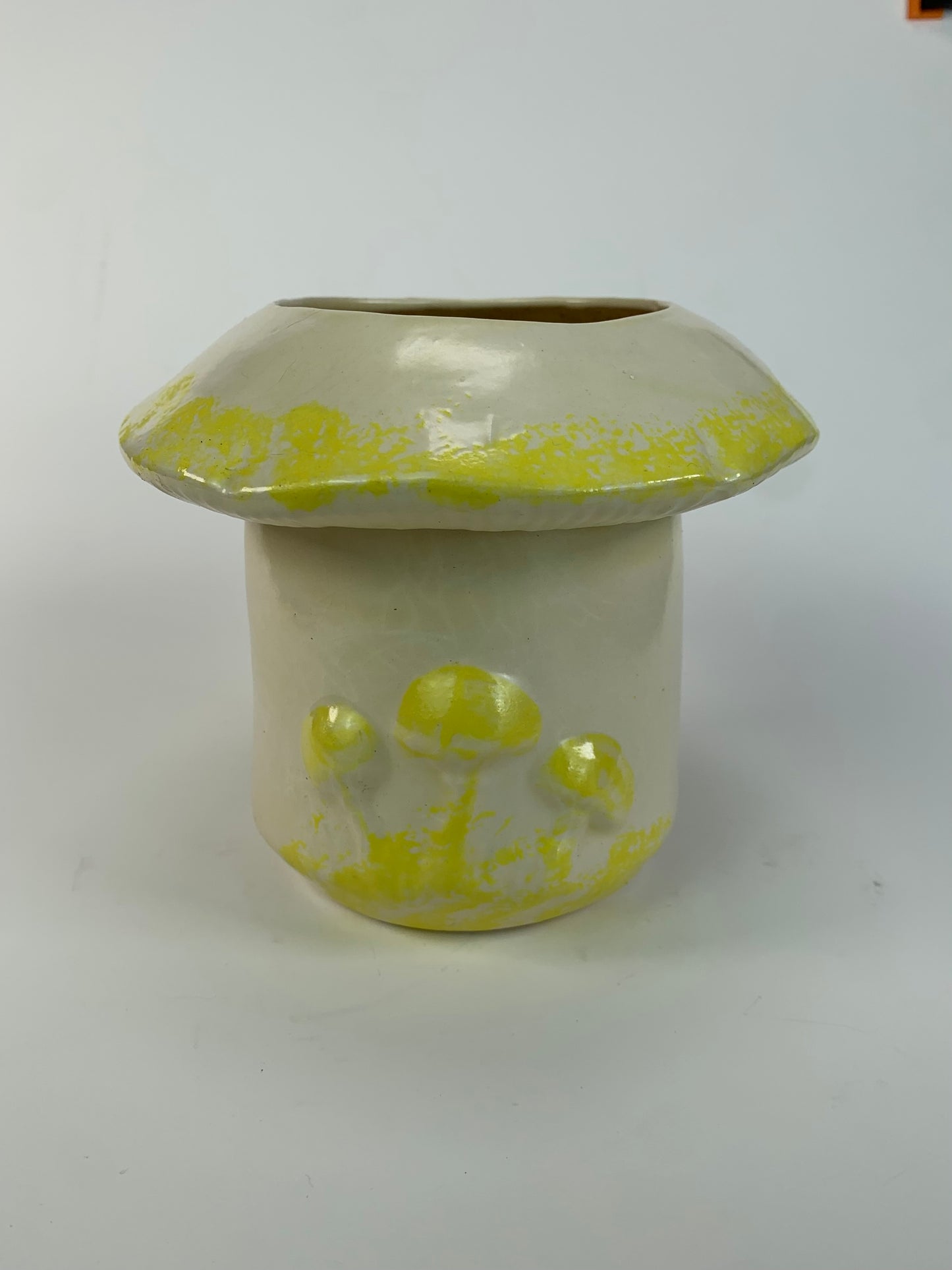 Vintage Planter - Arnel's Style Yellow and White 3D Mushrooms