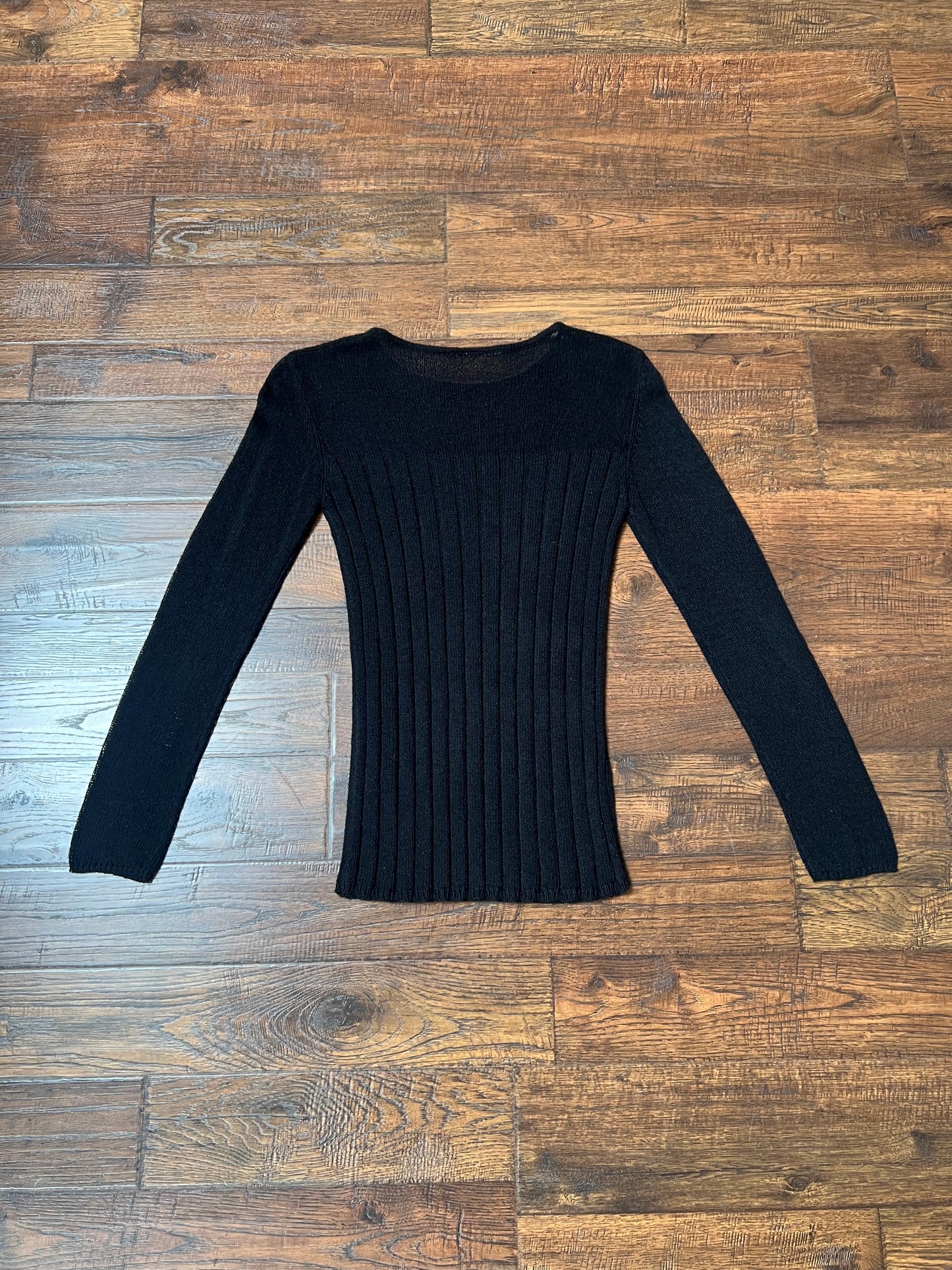 Vintage Clothing - Knit Long Sleeve Top - See Through Shoulders - Black - Small