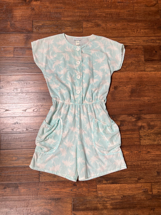 Vintage Clothing - One Piece Jumper - White Palm Trees on Baby Blue - Medium - Dandelion