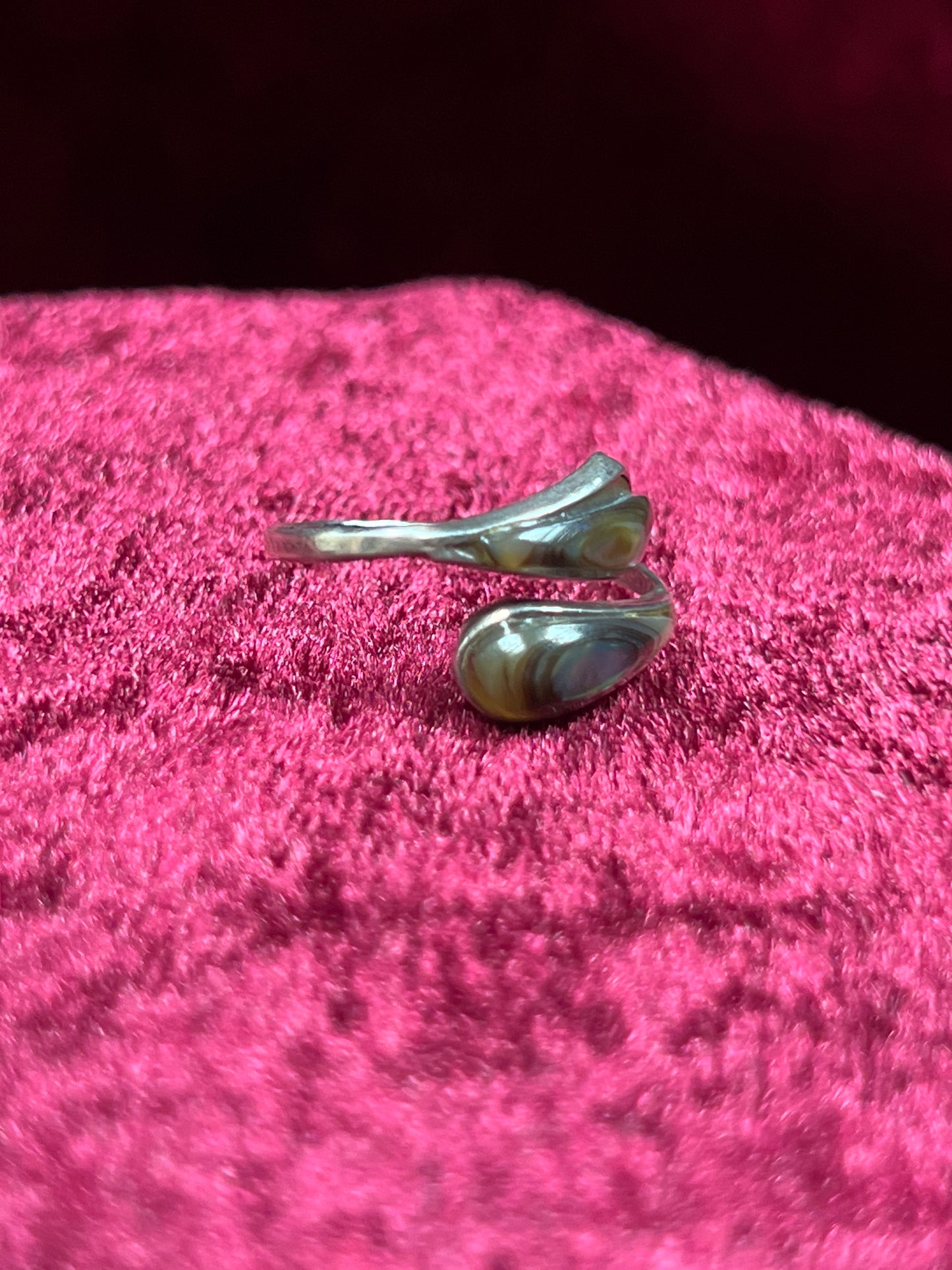 Vintage Jewelry - Bypass Ring - 925 Silver - Inlaid Abalone Shell - 6 - Mexico