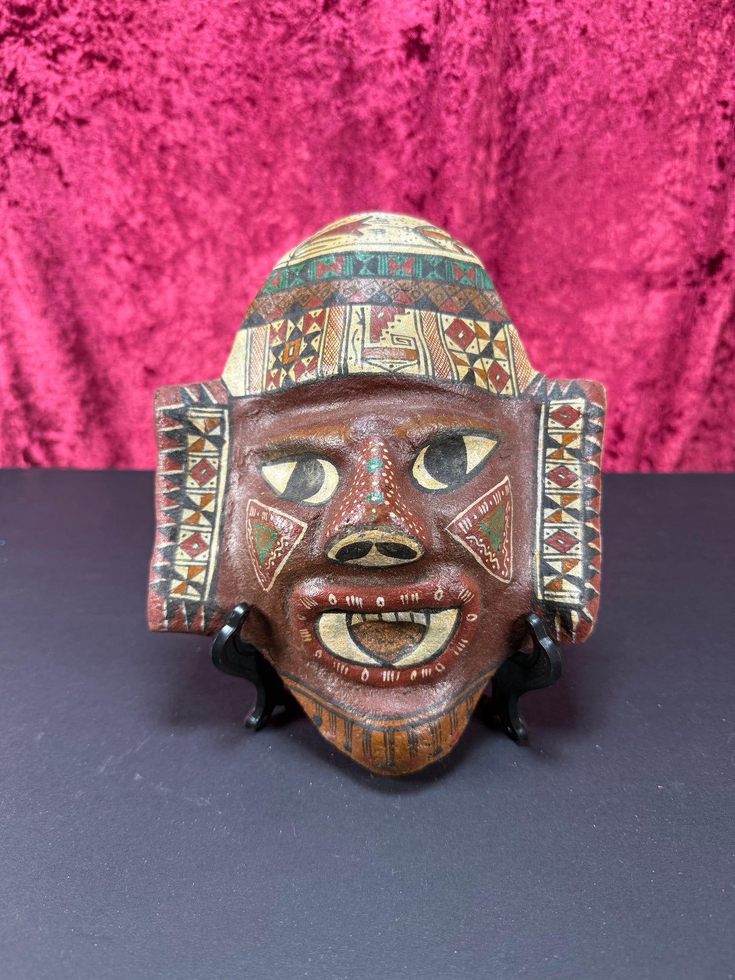 Vintage Wall Decor - Hand Painted Wood Ceremonial Mask - Central American