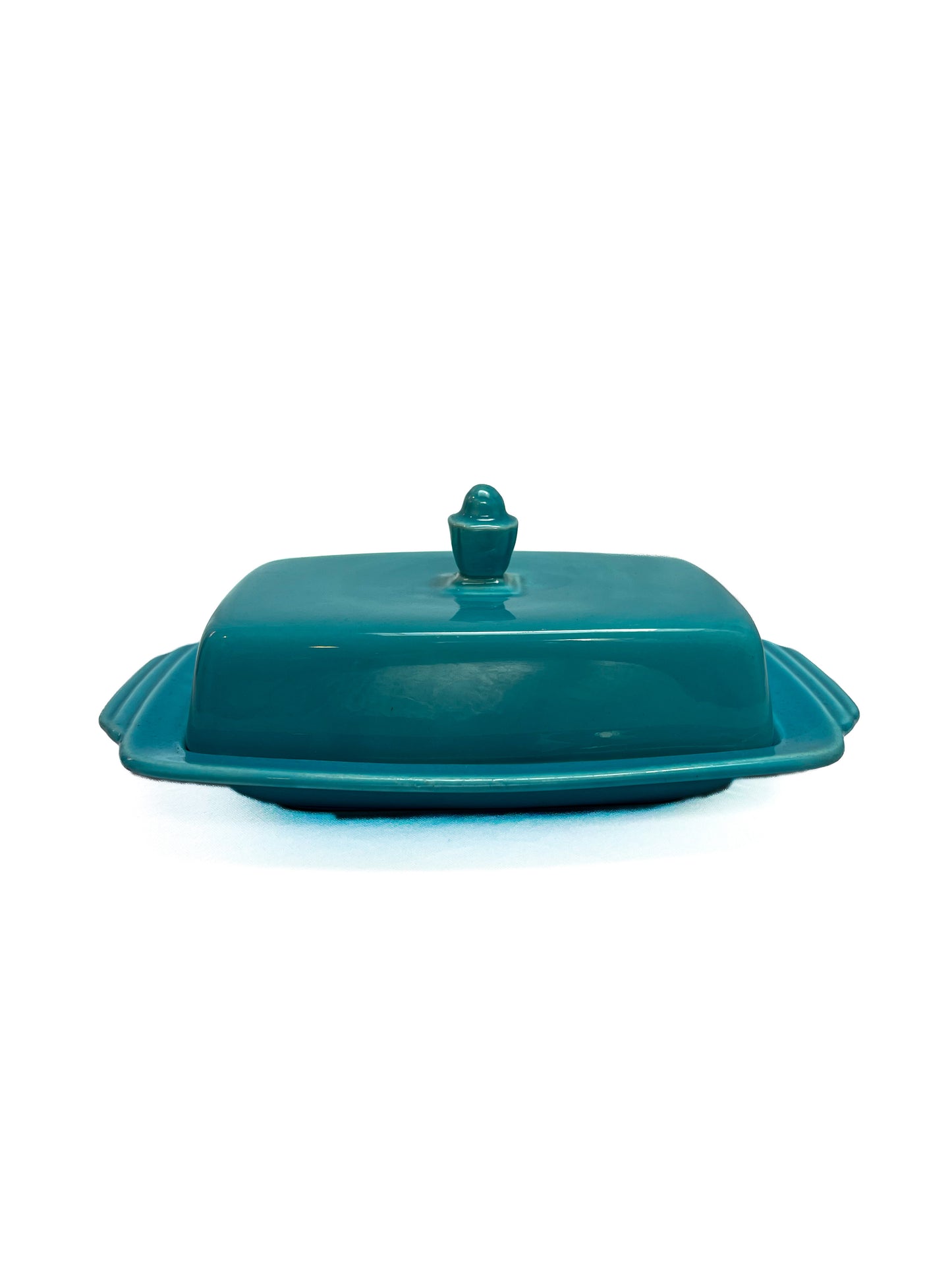 Vintage Kitchen - Covered Butter Dish - Half Pound - Turquoise - Homer Laughlin