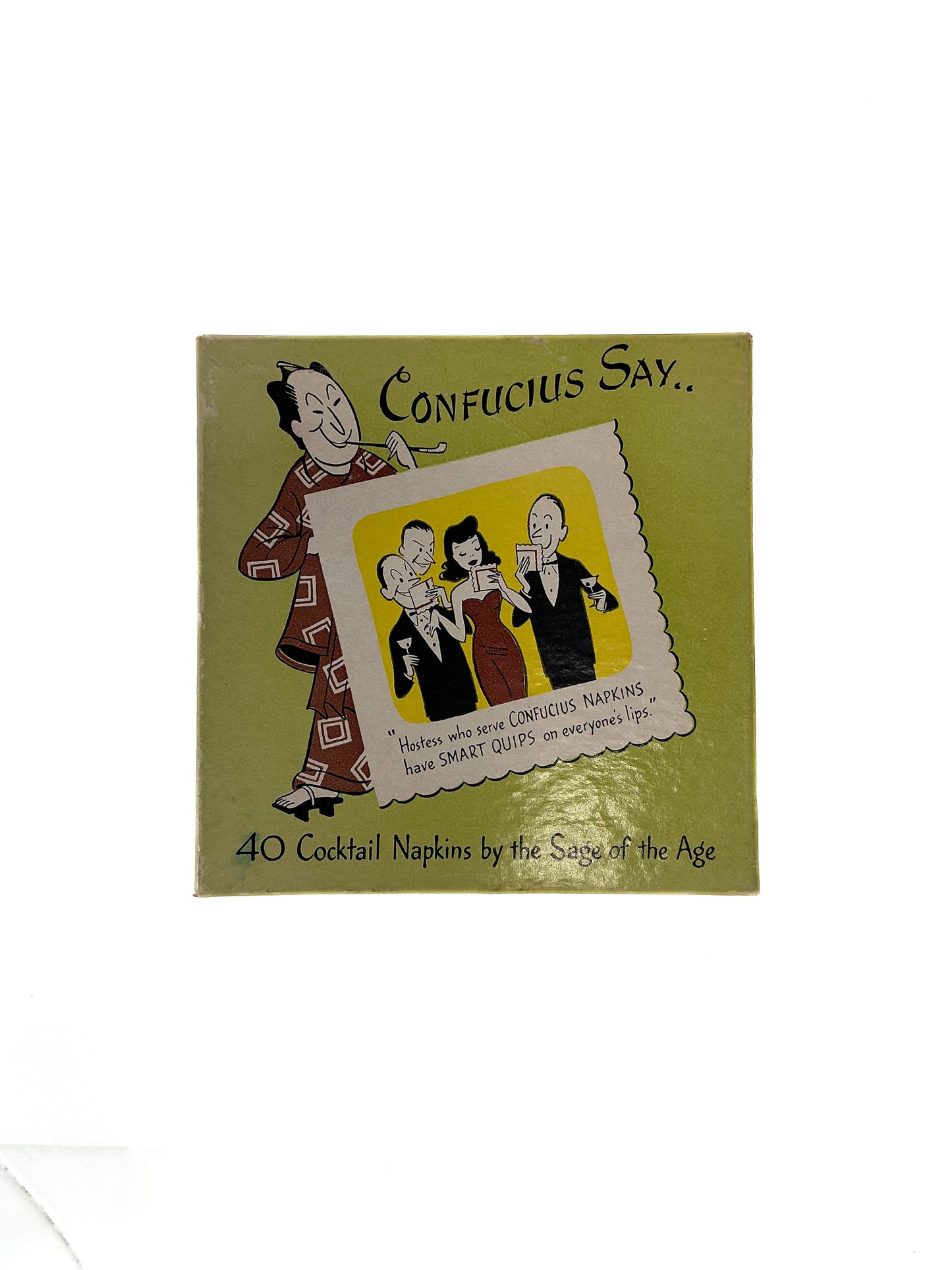 Vintage Cocktail Napkins - Confucius MCM - Illustrated Funny Kitsch - 1950s