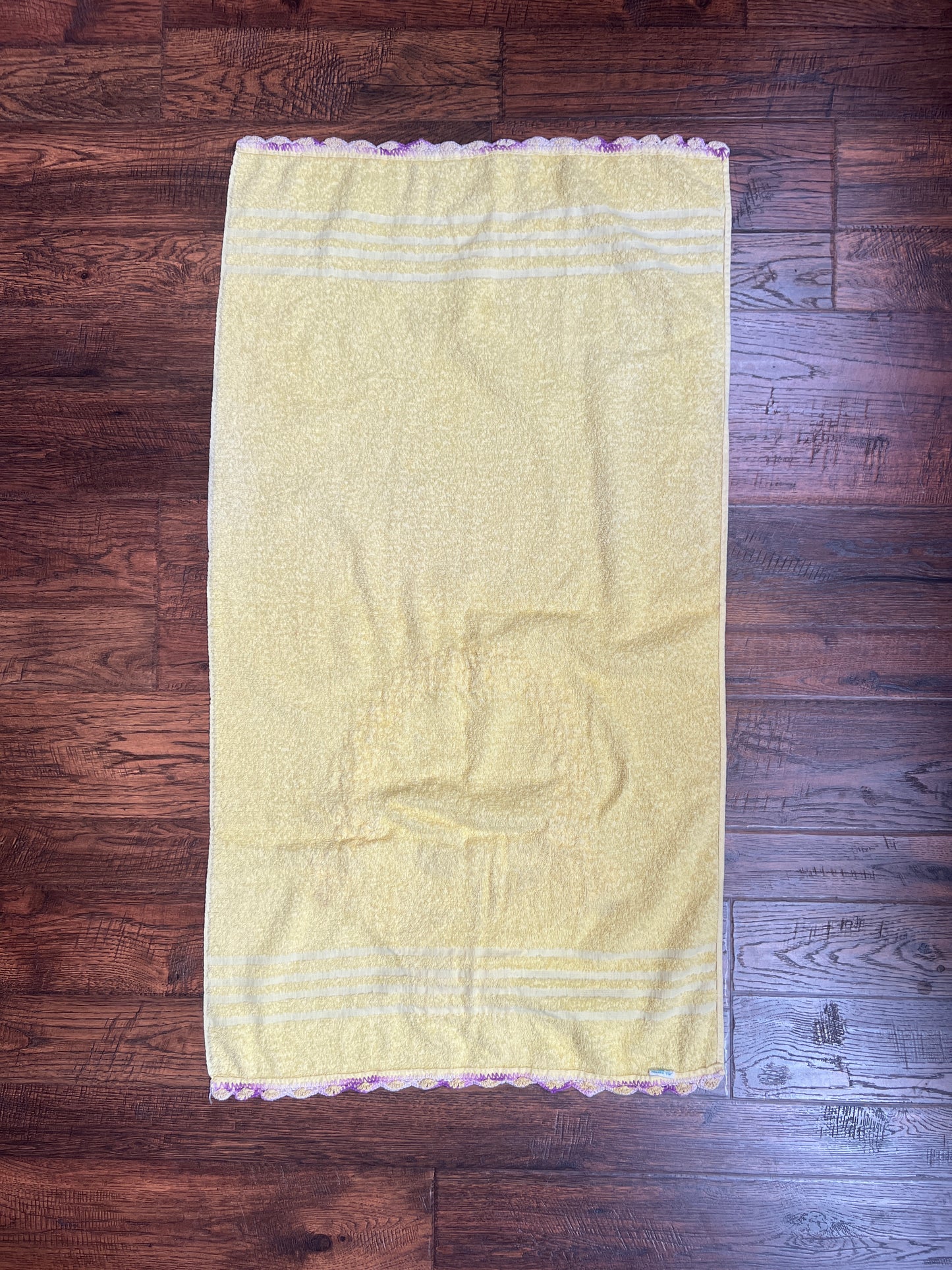Vintage Linens - Terry Cloth Bath Towel - Purple Crochet Basket - Cannon