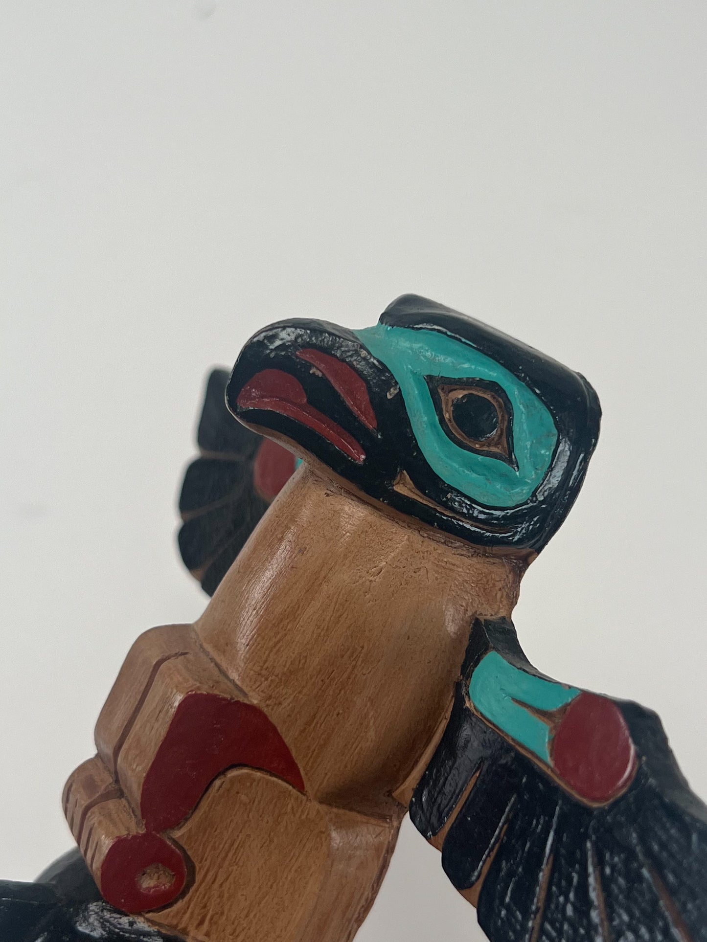 Vintage Totem - Eagle and Killer Whale Totem Pole - Hand Painted Wood - 6 7/8"