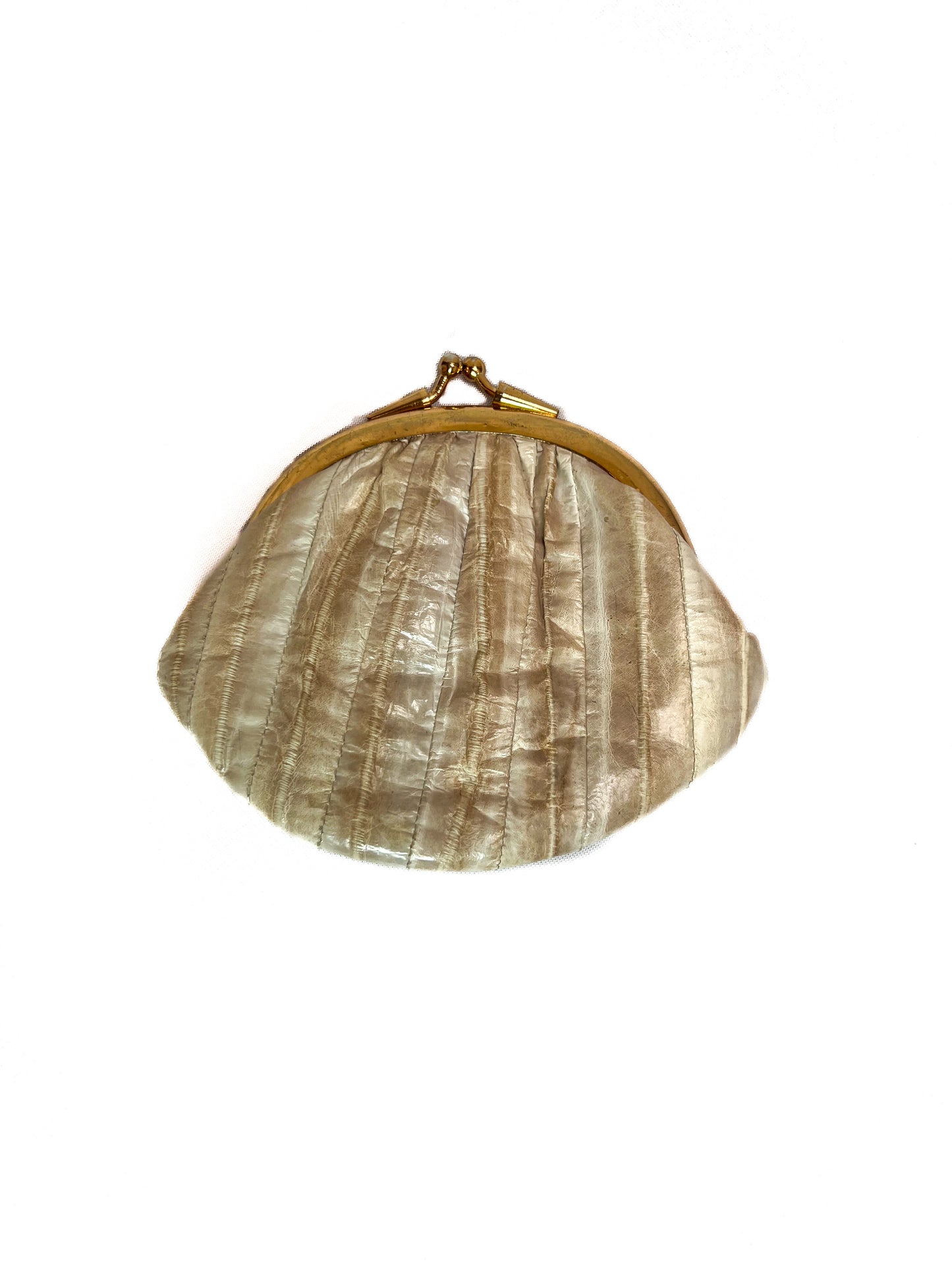 Vintage Wallet - Coin Purse - Genuine Eel Skin - Blush White - Kiss Lock Closure