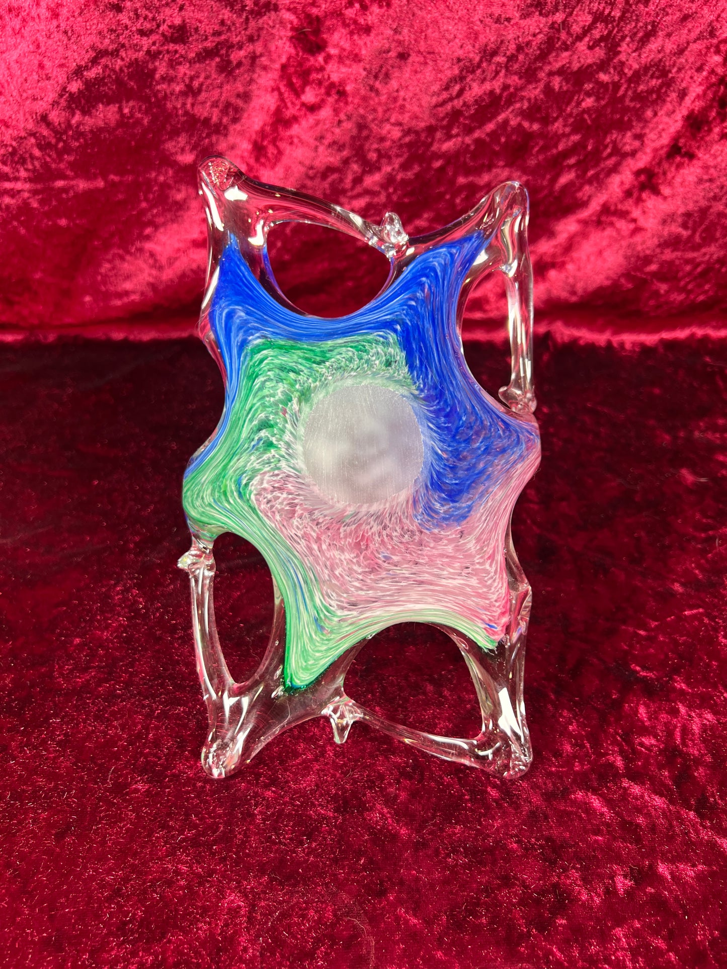 Vintage Art Glass - Glass Basket Candy Bowl - Blue, Green, and Pink - Murano