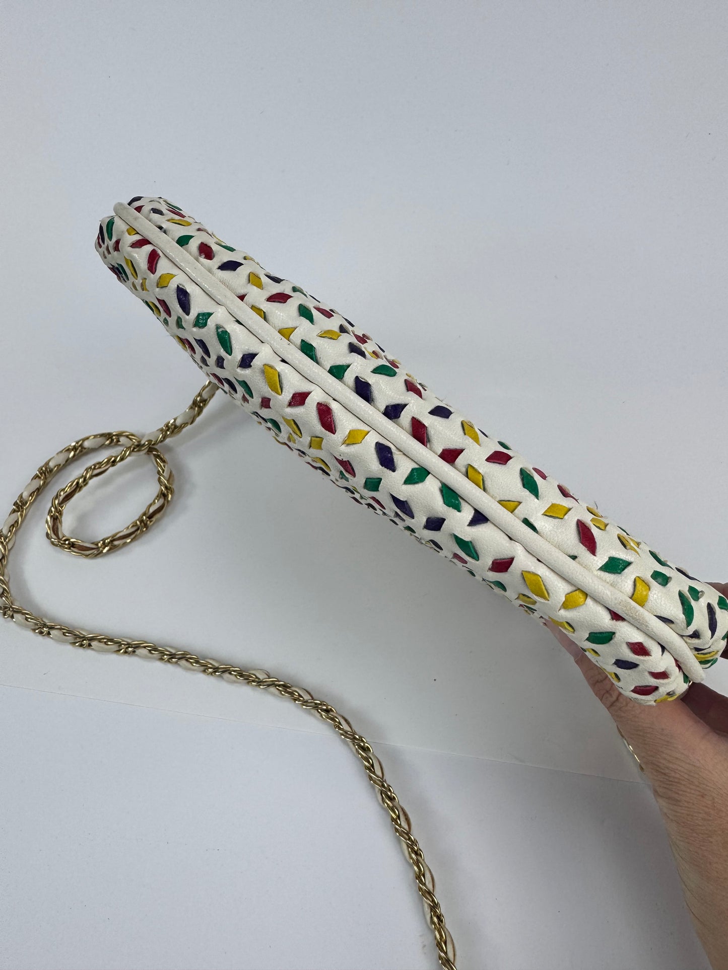 Vintage Crossbody Purse by Saddle River | White Leather w/ Colorful Details
