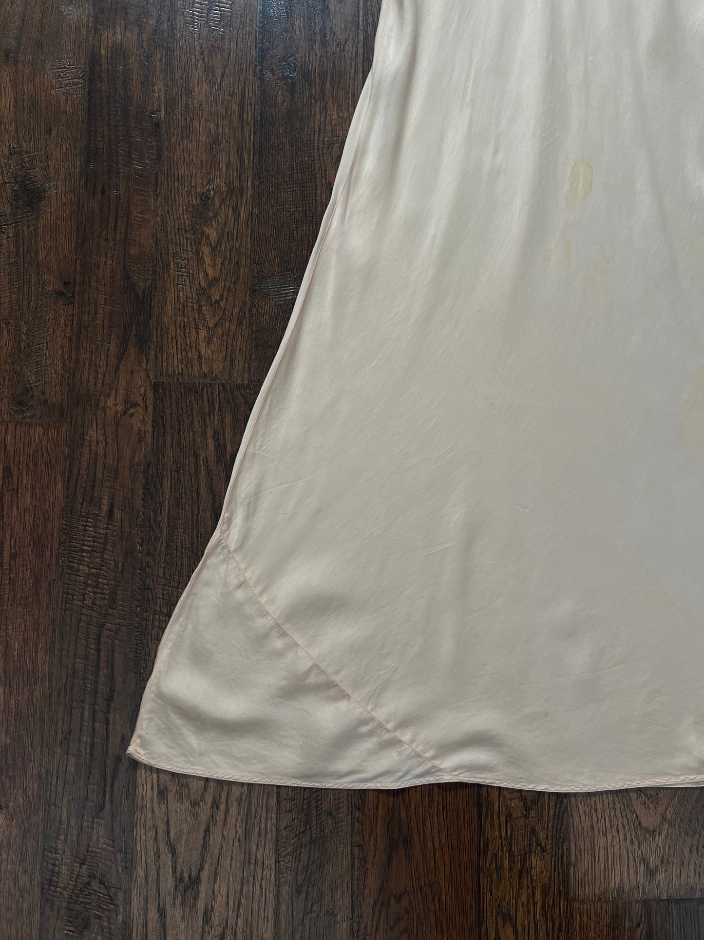Vintage 1940s Slip Dress Nightgown - Baby Pink Satin Bias Cut with Lace Trim - Small