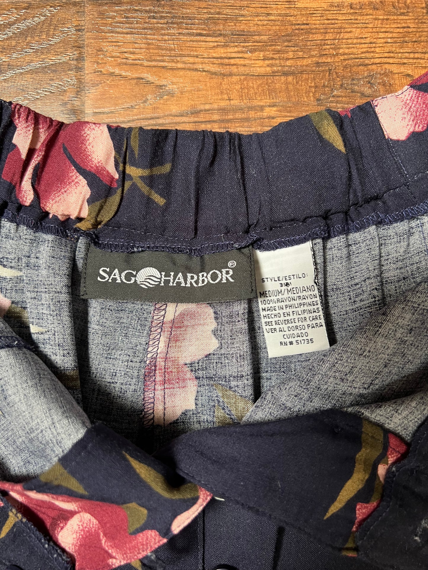 Vintage Clothing - Button Front Maxi Skirt - Purple Florals on Navy Blue - Medium - Sag Harbor