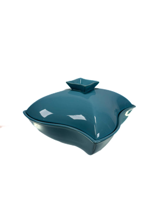 Vintage Ceramic - Baby Blue Serving Dish w/ Lid in Swirled Shape - Sienna by Godinger