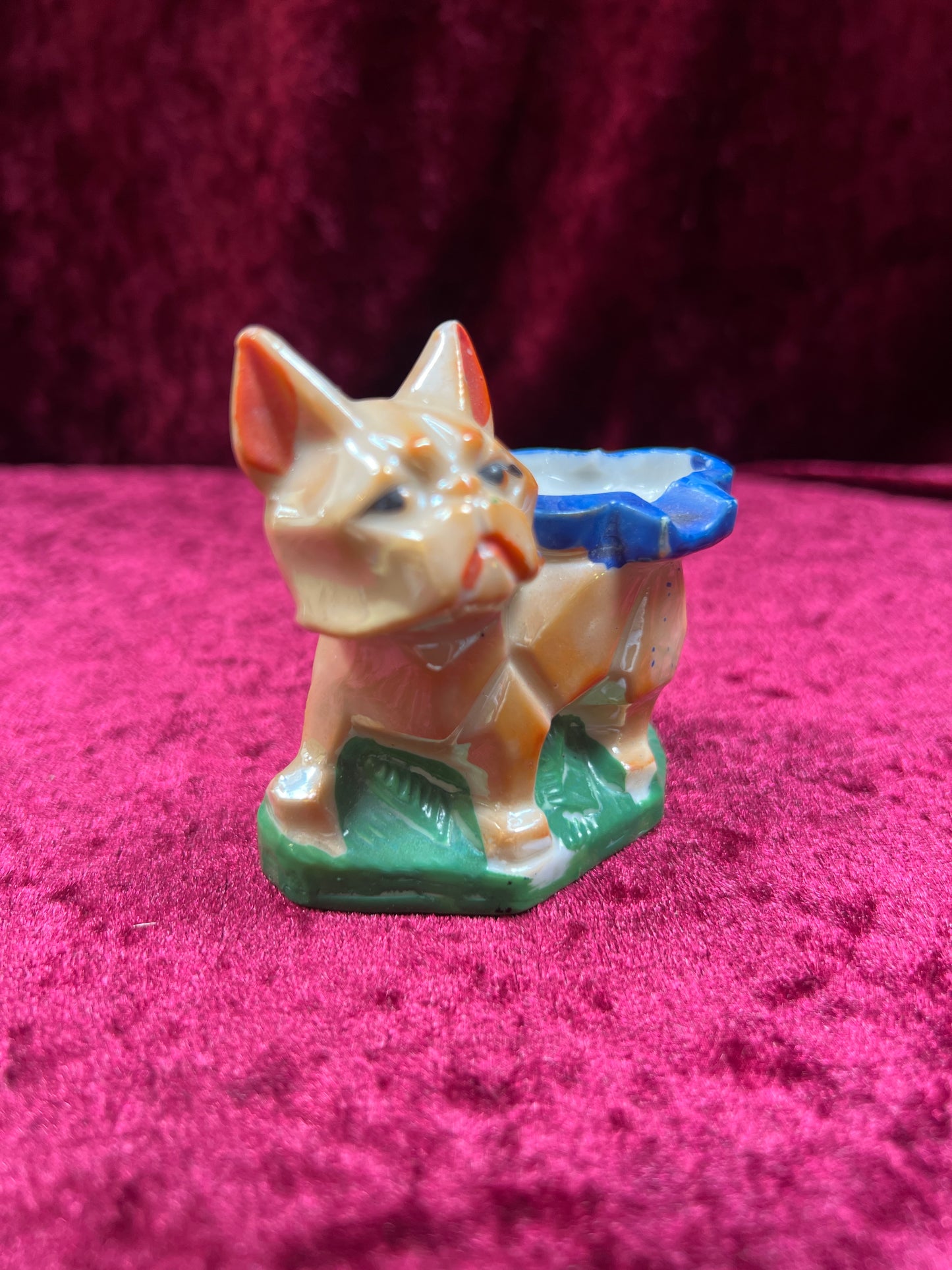 Vintage Home Decor - Porcelain Lustreware Ashtray - Cubist French Bulldog - Klimax - Made In Japan