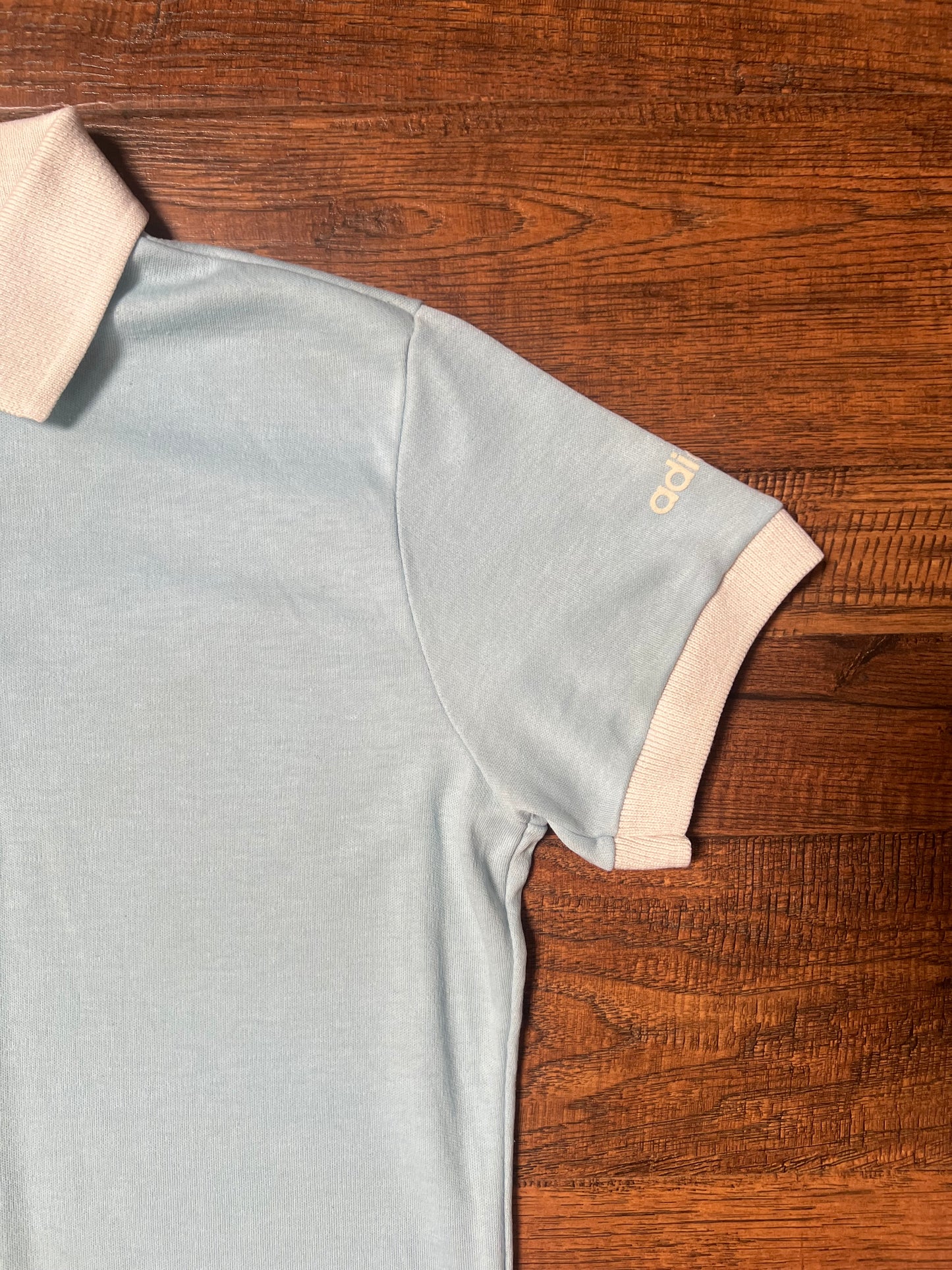 Vintage Clothing - Short Sleeve Polo Shirt - Baby Blue and White - Medium - Adidas