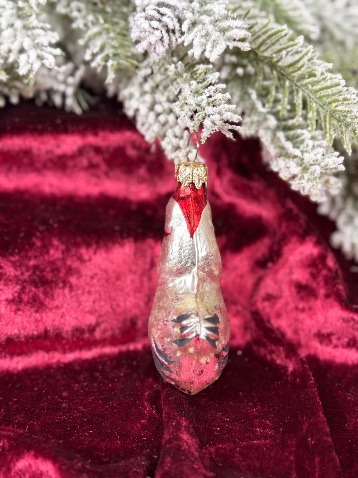 Vintage Christmas - Handblown Glass Ornament - Silver Rooster