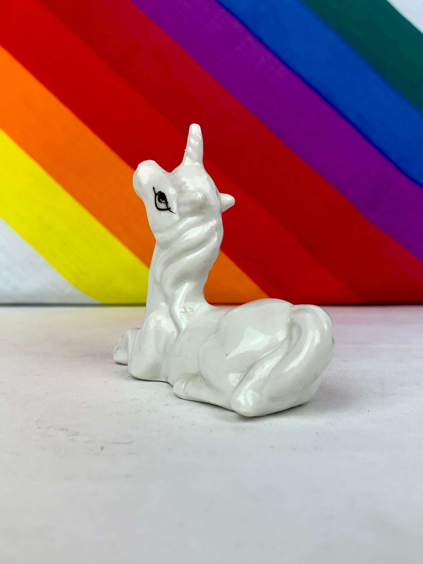 Vintage 1980's Ceramic Unicorn Figurine Trio - Made In Taiwan