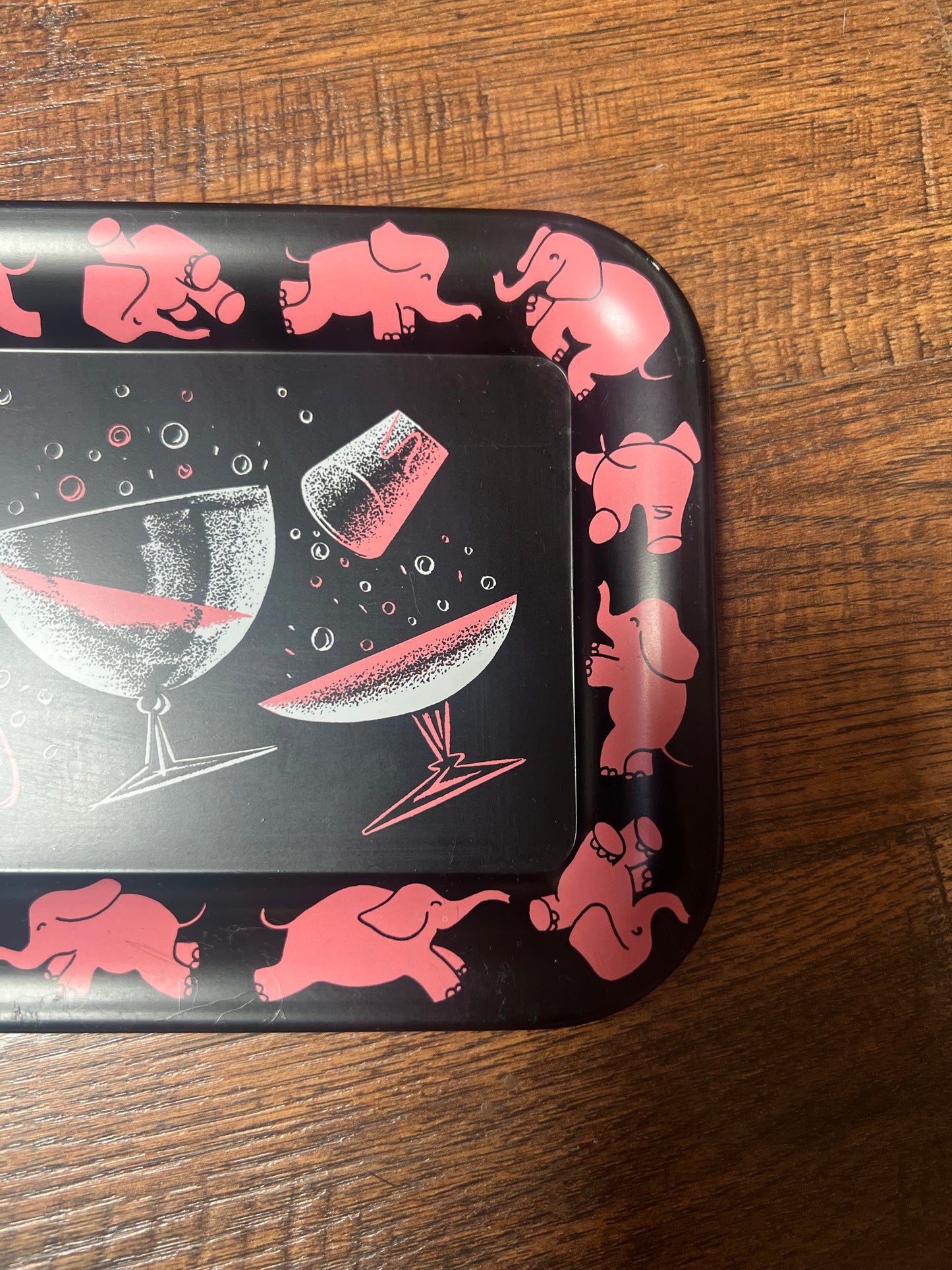 Vintage Barware - Pair of Snack Trays - Mid Century Pink Elephants