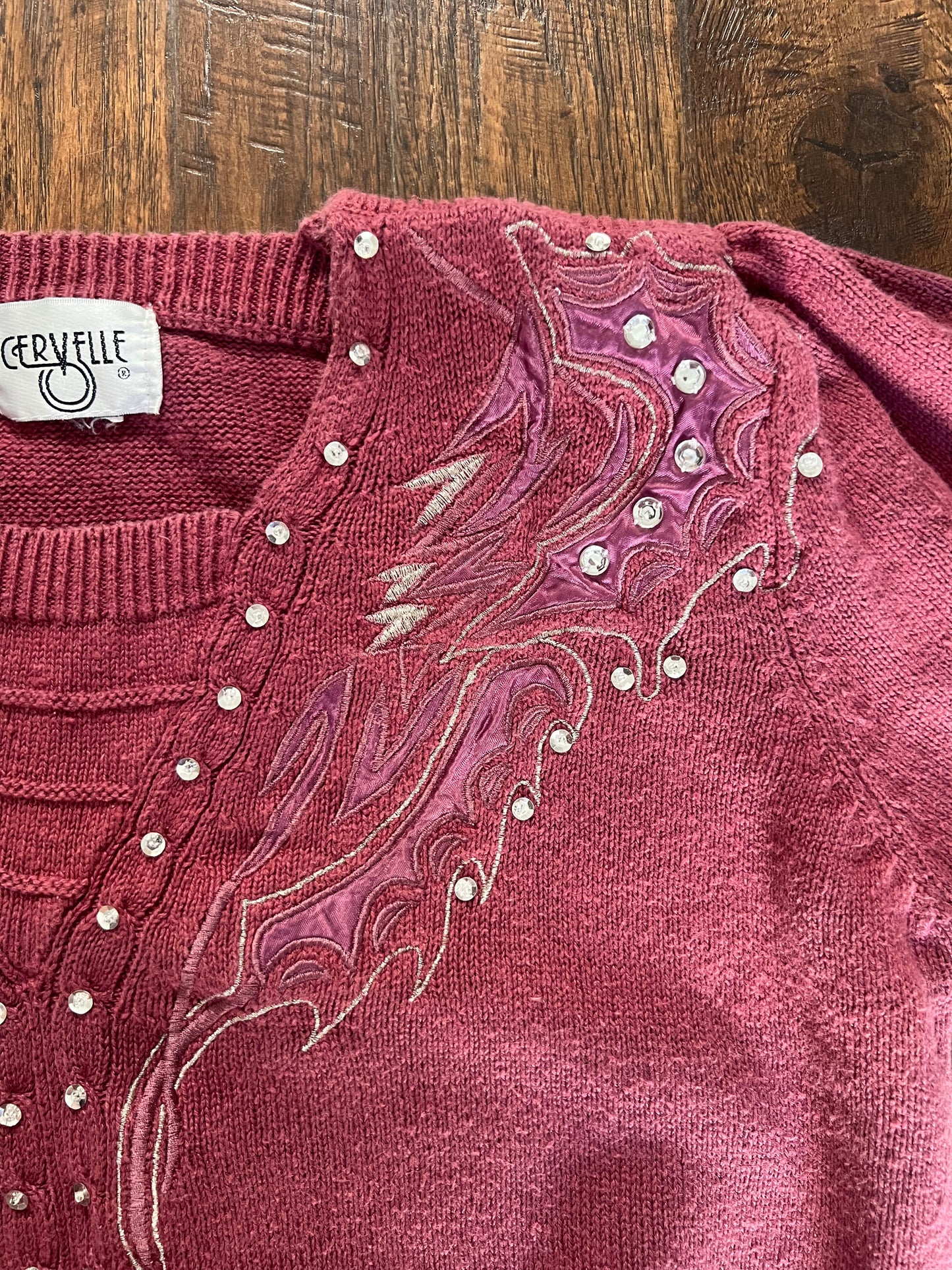 Vintage Clothing - Embellished Knit Sweater - Pink - Medium - Cervelle