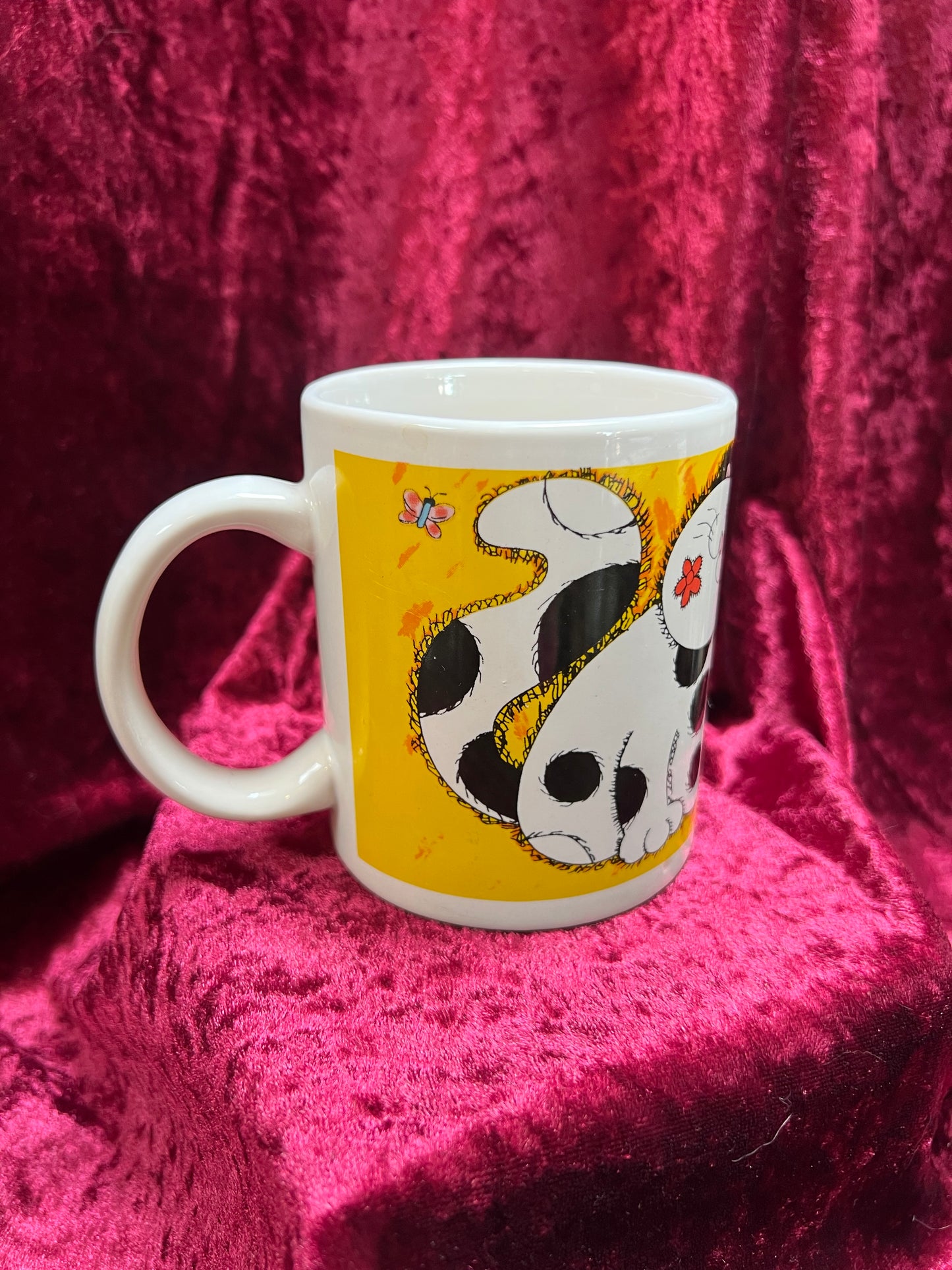Vintage Mug - Novelty Coffee Cup - Funky 90s Cartoon Cats - Green and Spotted - Allied Design