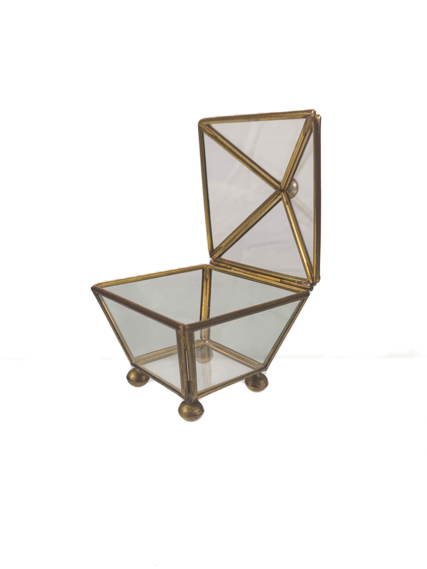 Vintage Curio - Brass and Glass Jewelry Casket - 3" Tall