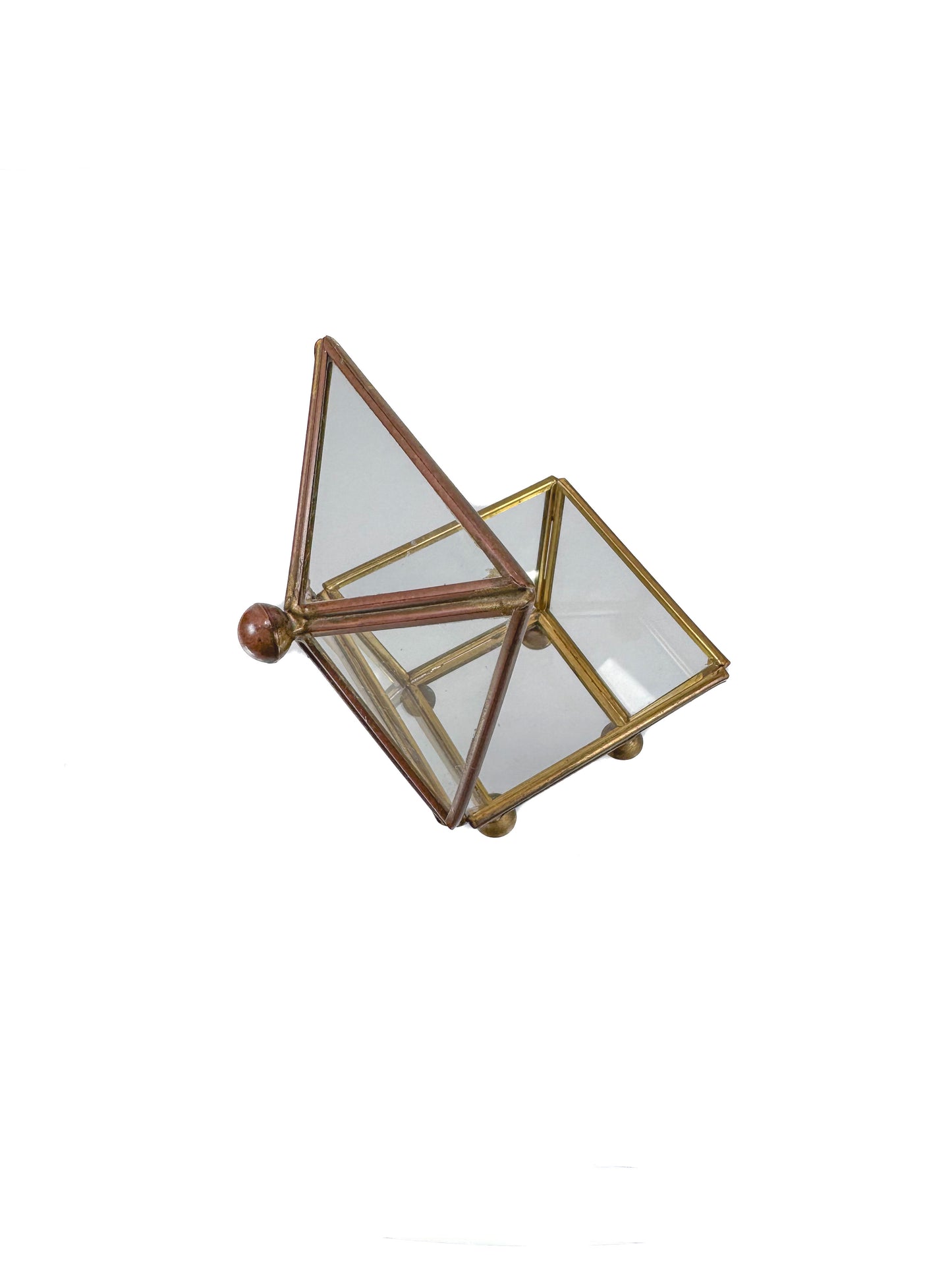 Vintage Curio - Brass and Glass Jewelry Casket - 3" Tall